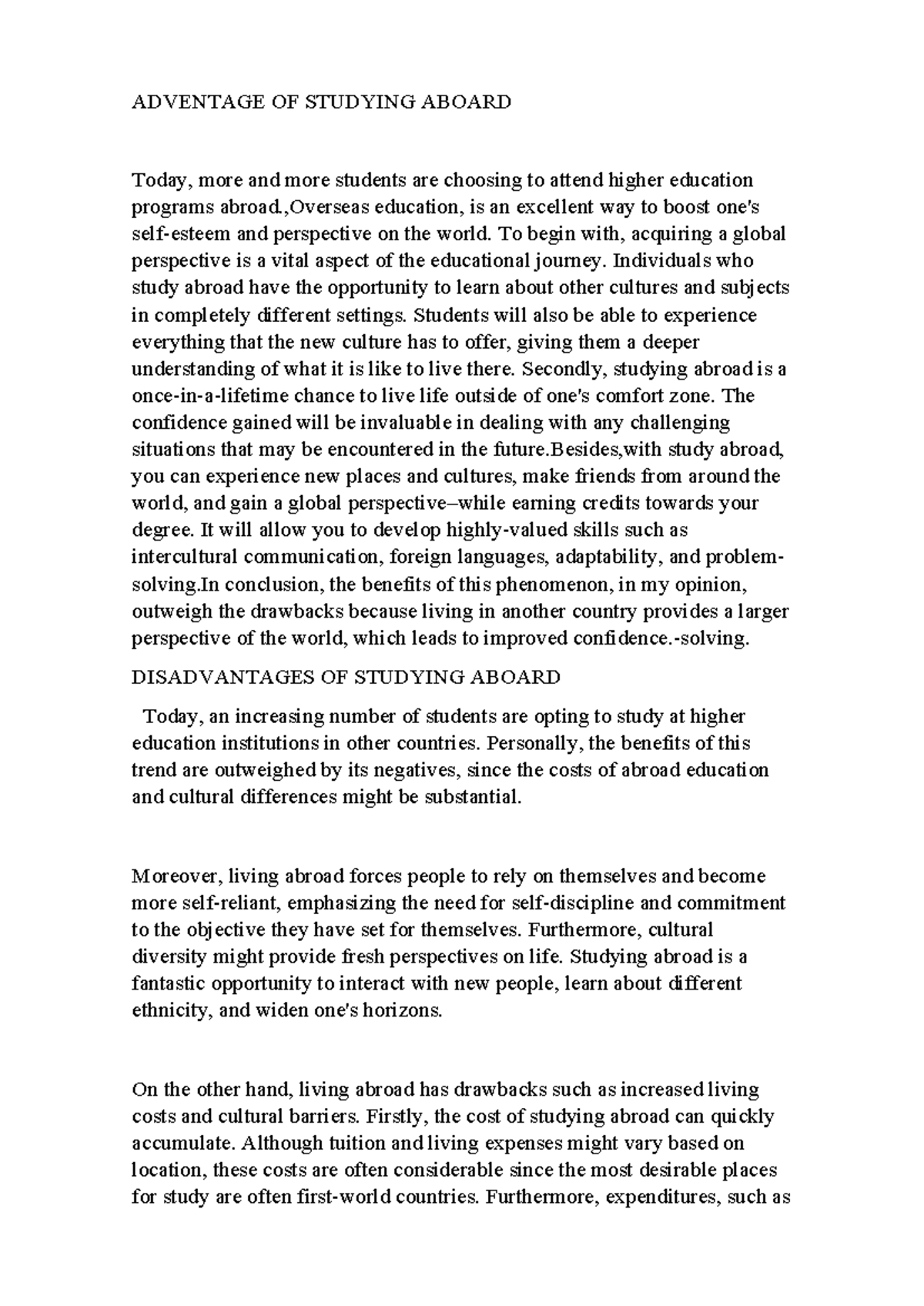 Advantages and Disadvantages of Studying Abroad - Topic 5 - Studocu