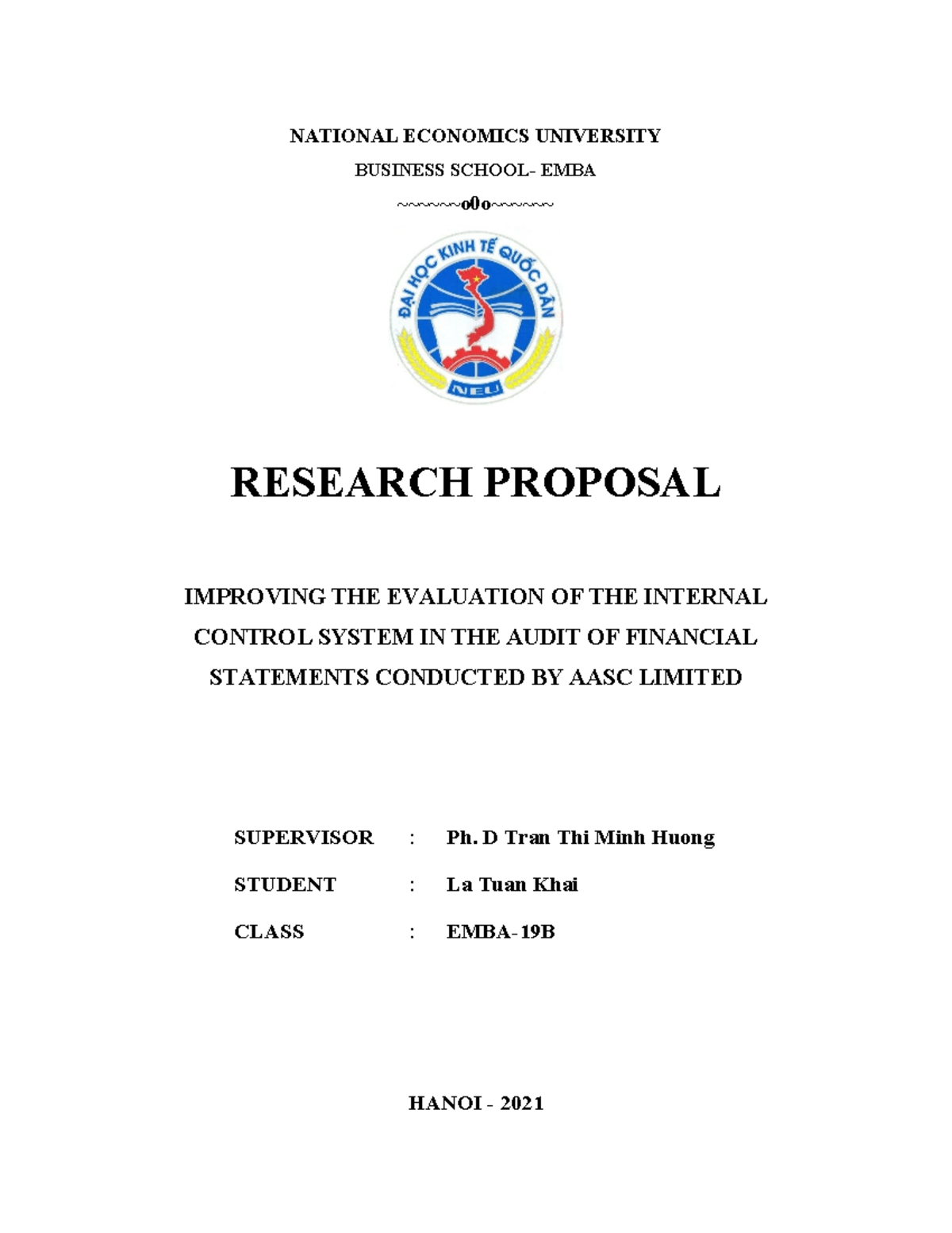 EMBA 2021 Research Proposal: Enhancing Internal Control Evaluation in ...