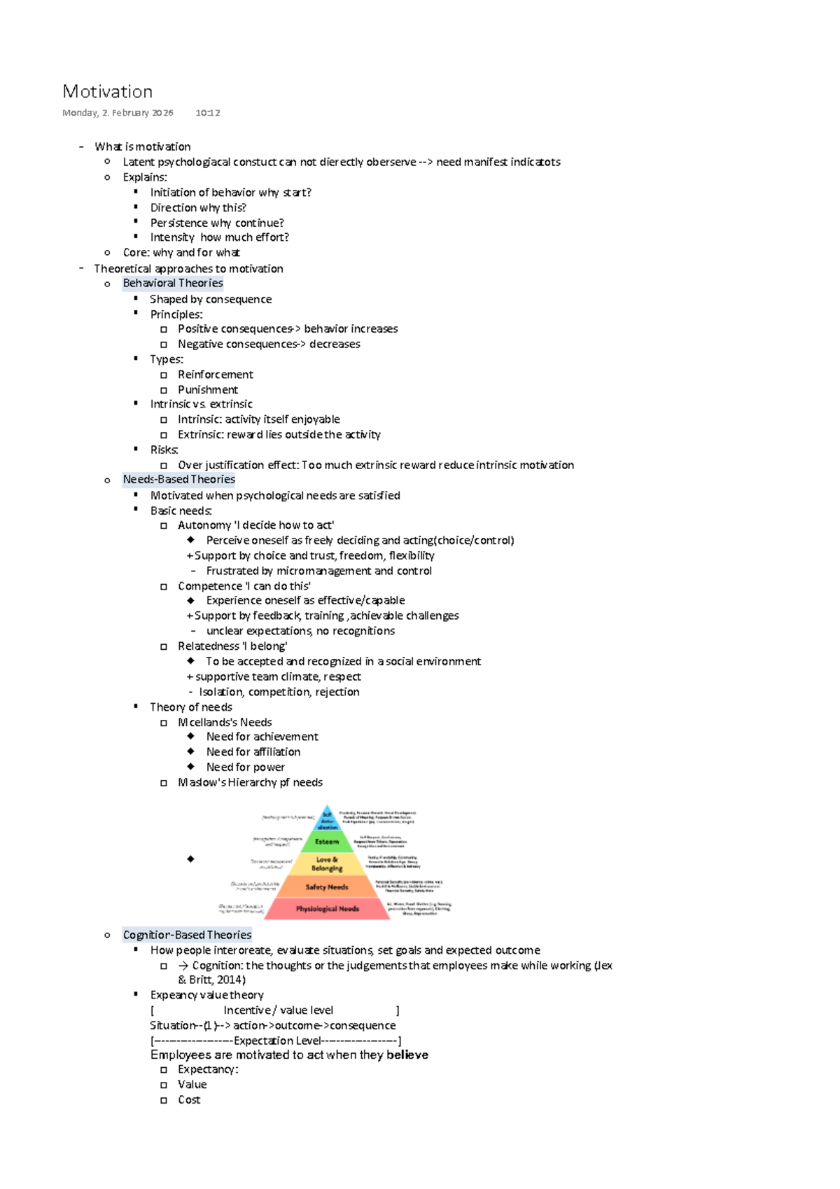 Motivation - Introduction to Psychology (PSY 101) Lecture Notes - Studocu
