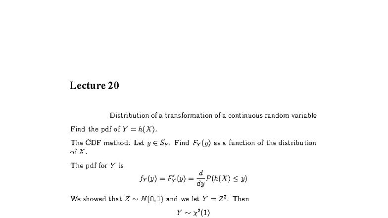 Lecture 20: Continuous Random Variables & Central Limit Theorem - Studocu