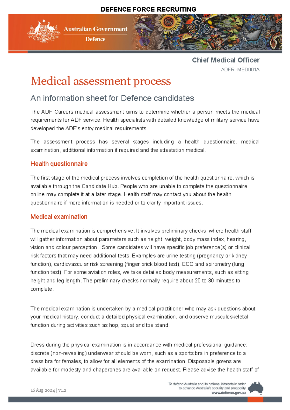 ADF MED001 Medical Assessment Process for Defence Candidates - Studocu