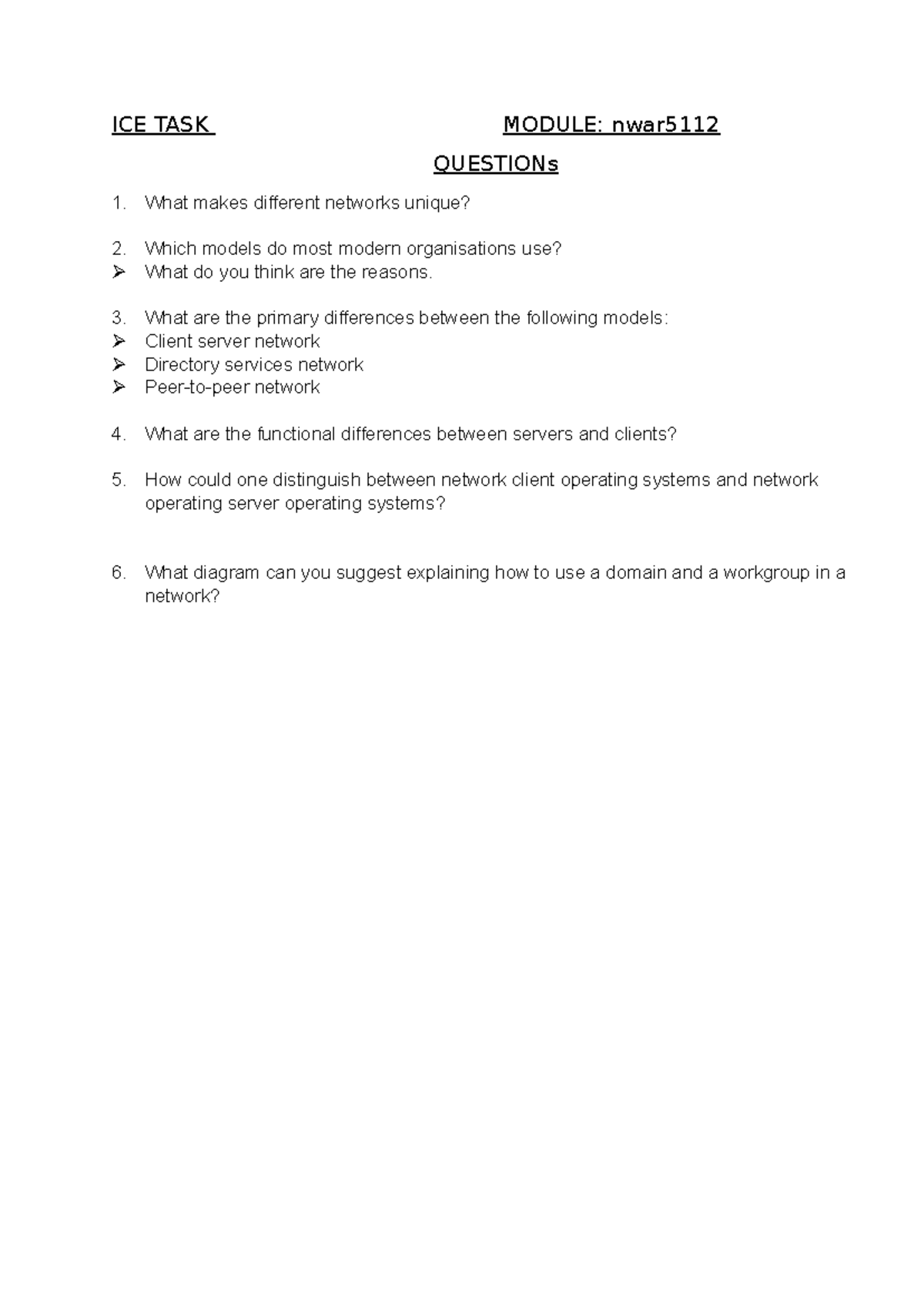 ICE TASK Module NWA5112 2 - ICE TASK MODULE: nwar QUESTIONs 1. What ...