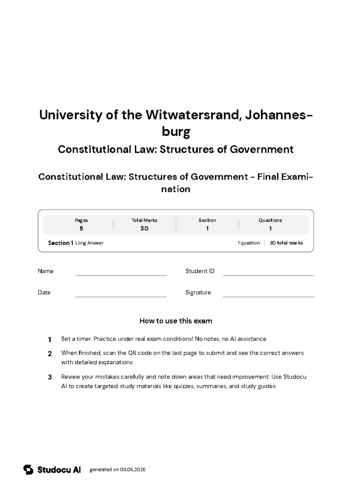 Constitutional Law: Structures of Government - Final Exam - Studocu