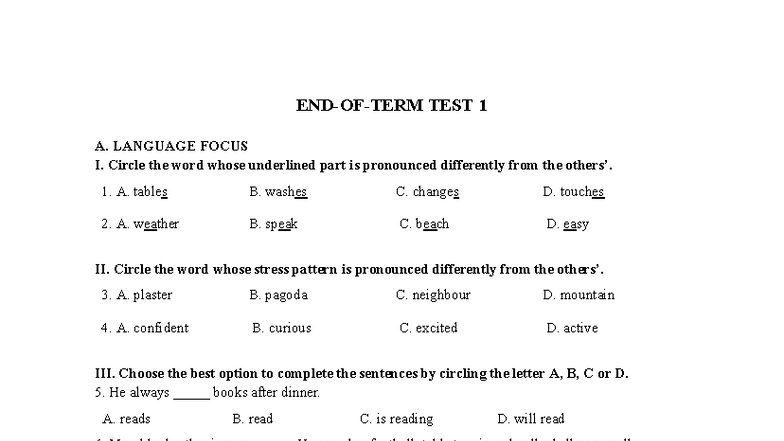 END-OF-TERM TEST 1 - Language Focus Practice for K6 - Studocu