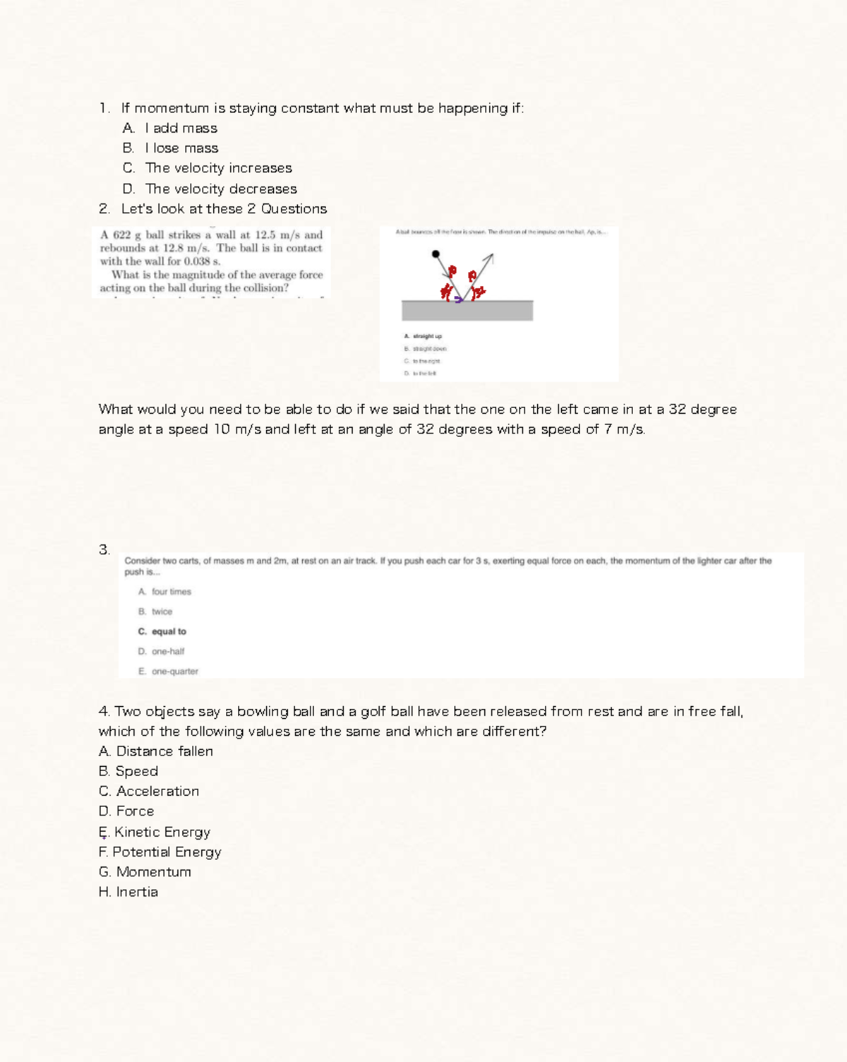 Physics Momentum Practice Questions - Studocu