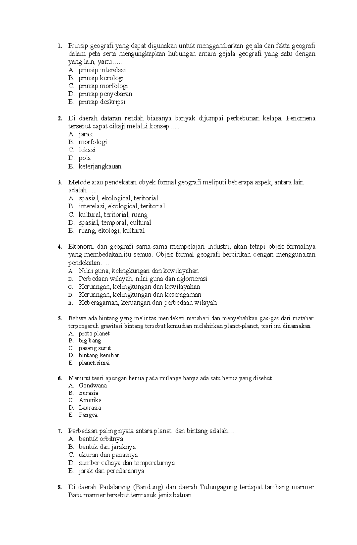 Soal Ujian Sek Geo: Prinsip dan Fenomena Geografi - Studocu