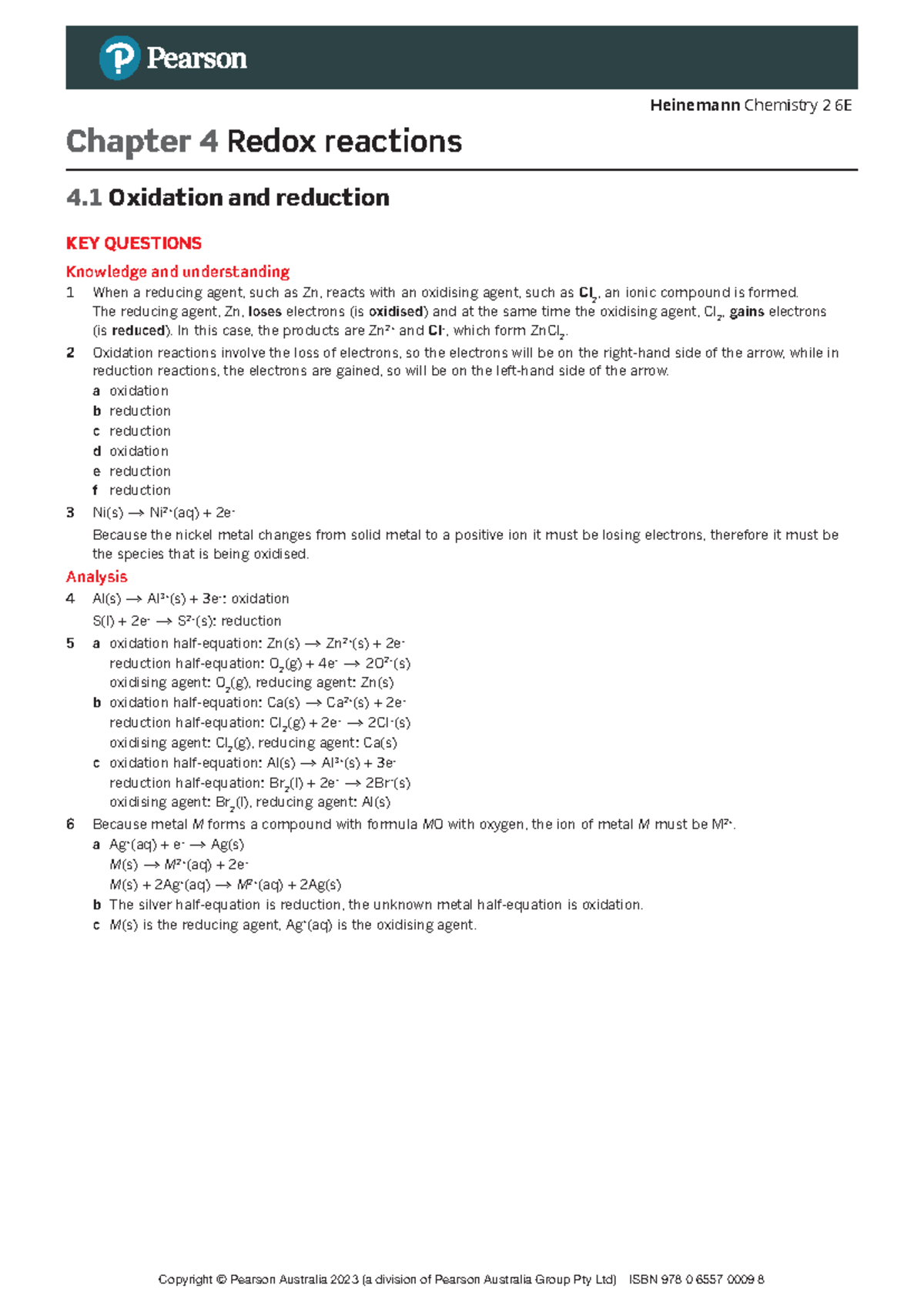 Chapter 4 Redox Reactions: Key Concepts and Equations - Studocu