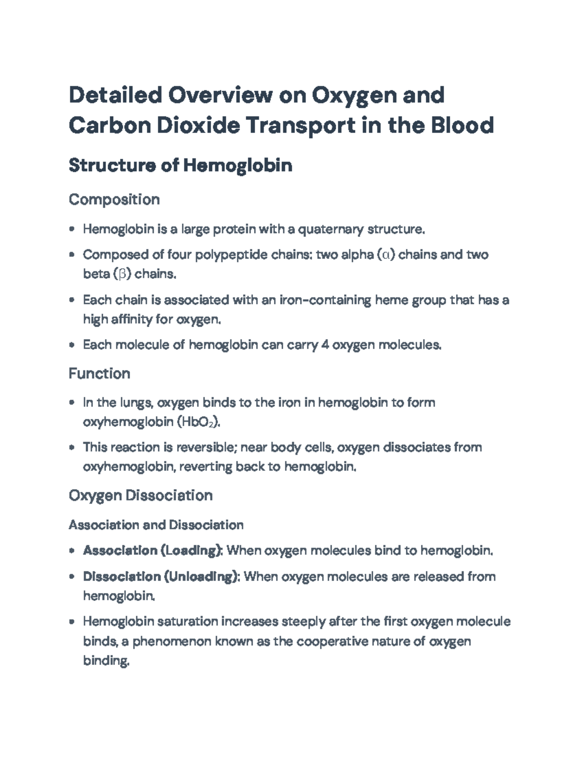 Detailed Overview of Hemoglobin and Blood Gas Transport Mechanisms ...