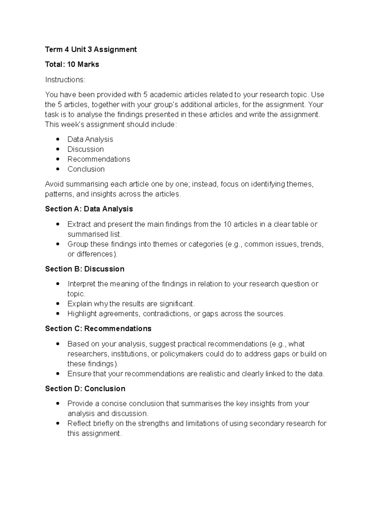 Term 4 Unit 3 Assignment: Analysis of 5 Academic Articles - Studocu