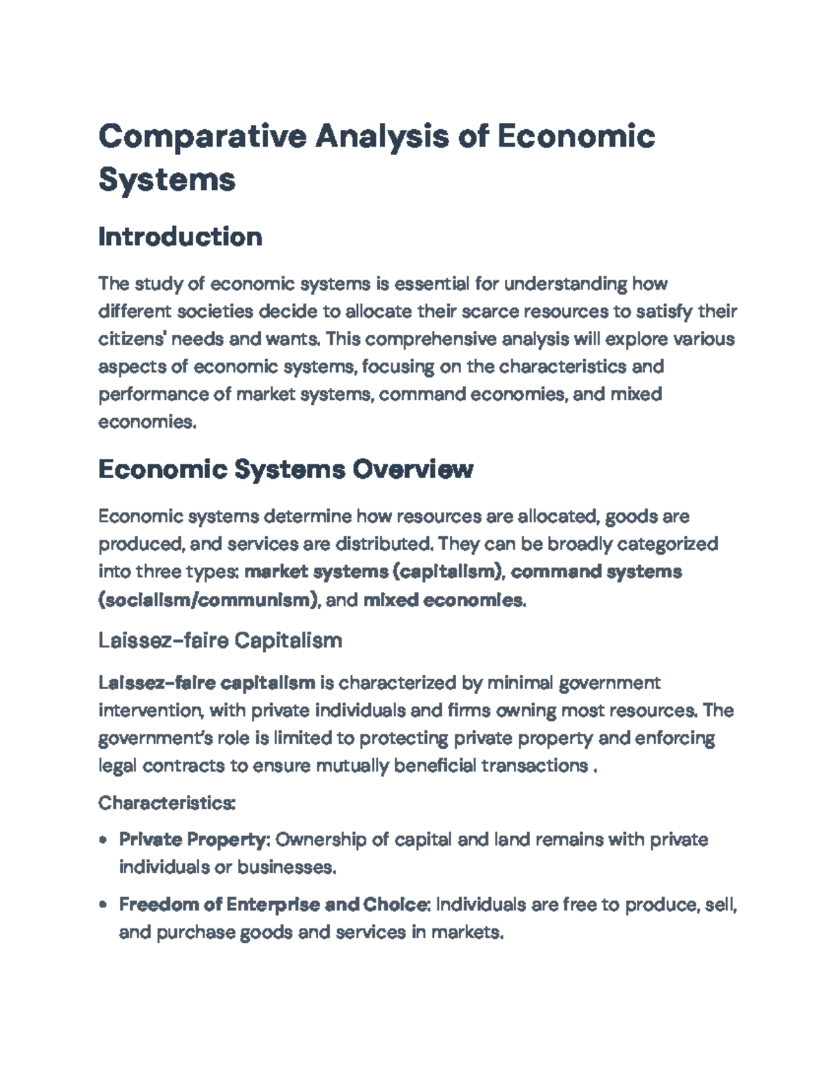 Comparative Analysis of Economic Systems: Market, Command & Mixed - Studocu