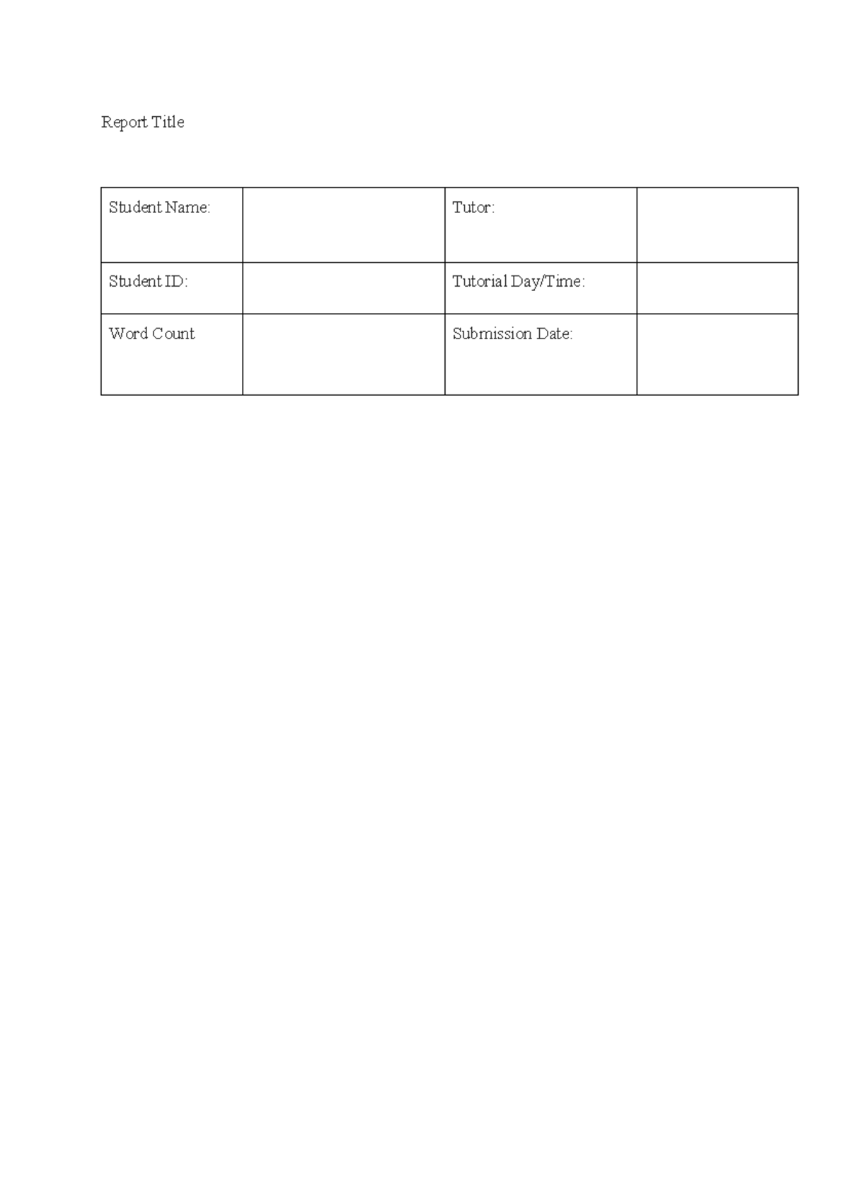HRM assignment 2 - Report Title Student Name: Tutor: Student ID ...