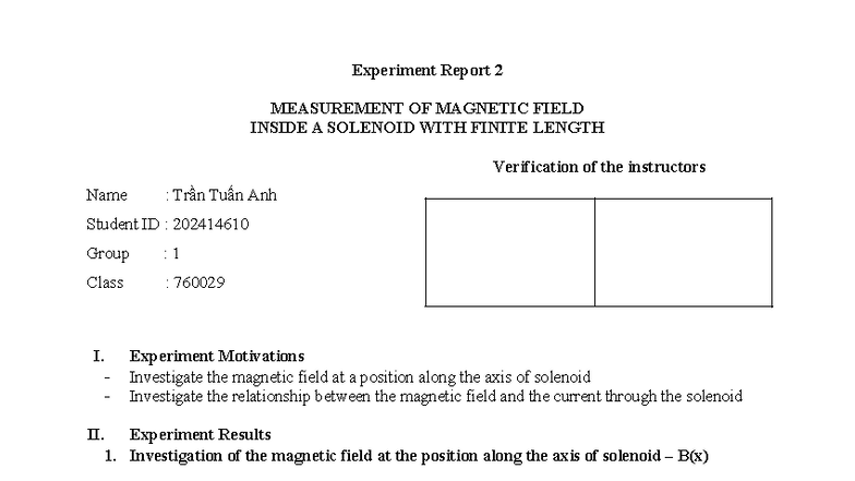 Experiment Report 2: Magnetic Field Measurement in Solenoid (760029 ...