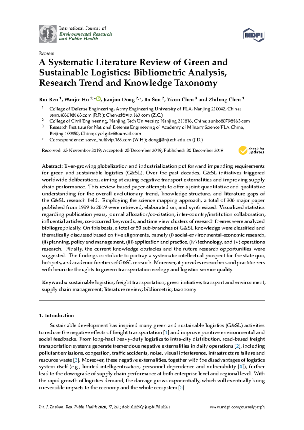 A Systematic Review of Green & Sustainable Logistics Trends (Q2) - Studocu