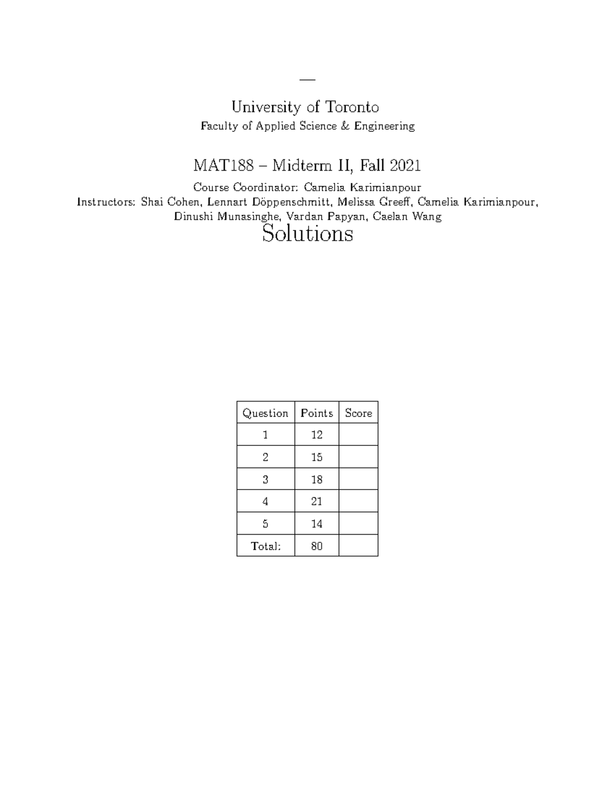 MAT188 Fall 2021 Midterm II Solutions and Answers - Studocu