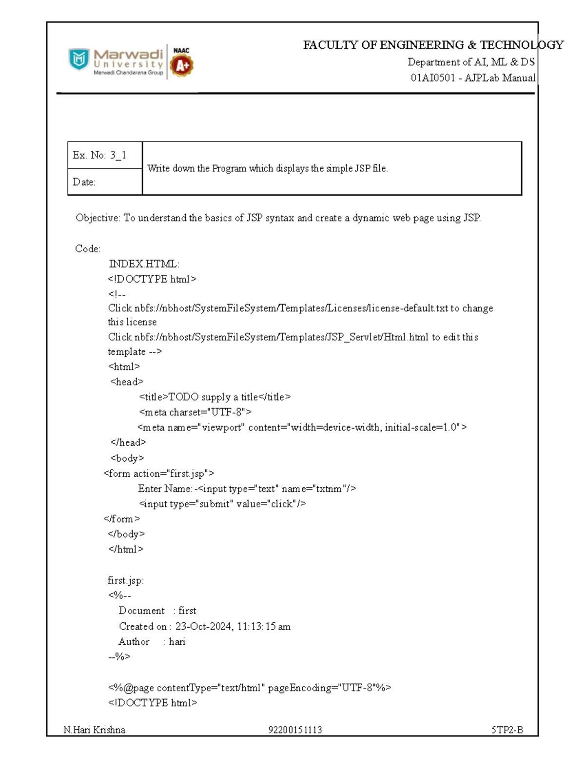 AI0501 - JSP Programming Manual: Examples and Tutorials - Studocu
