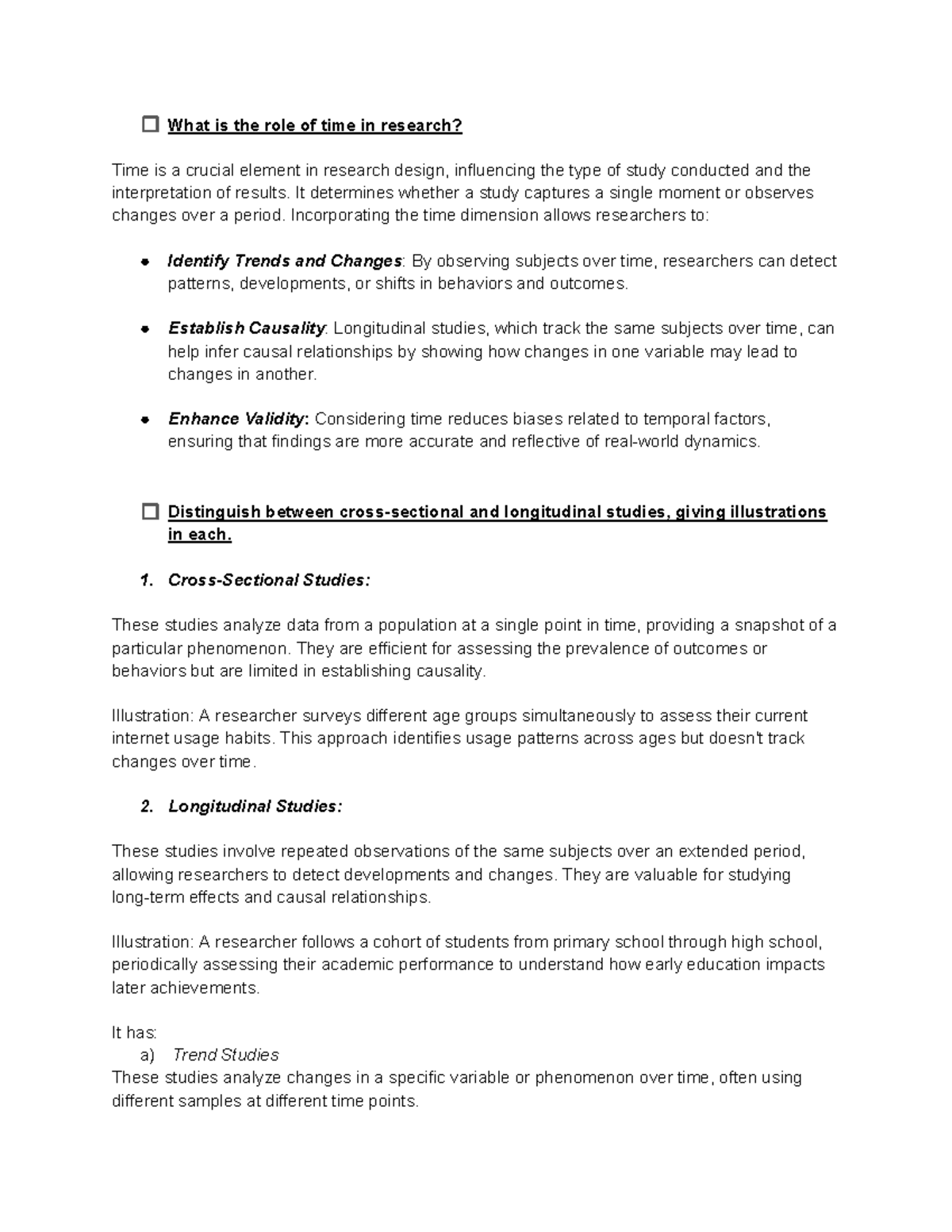 Research Methods Revision: Understanding Time in Research Design - Studocu