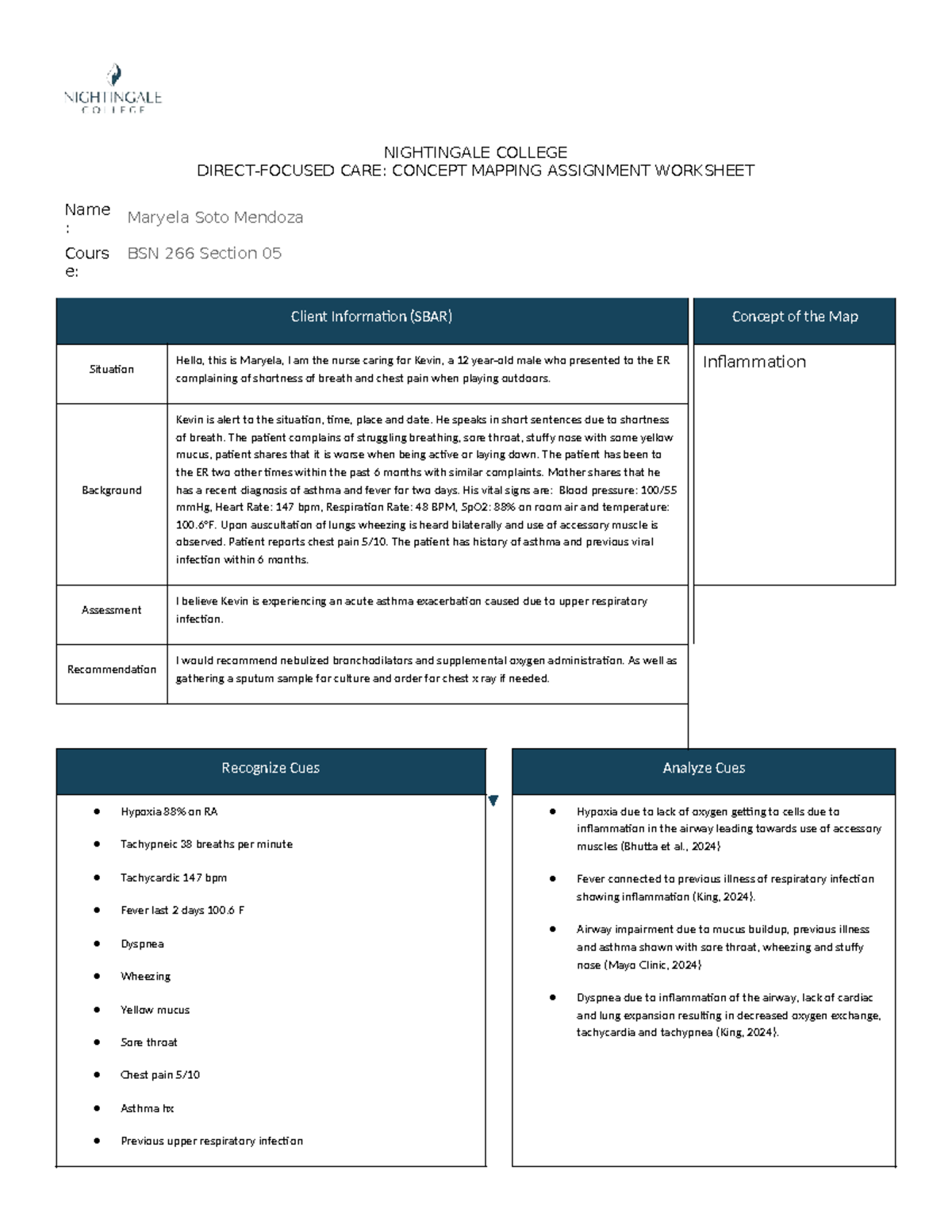 BSN 266 Final Exam: Concept Mapping Assignment for Asthma Care - Studocu