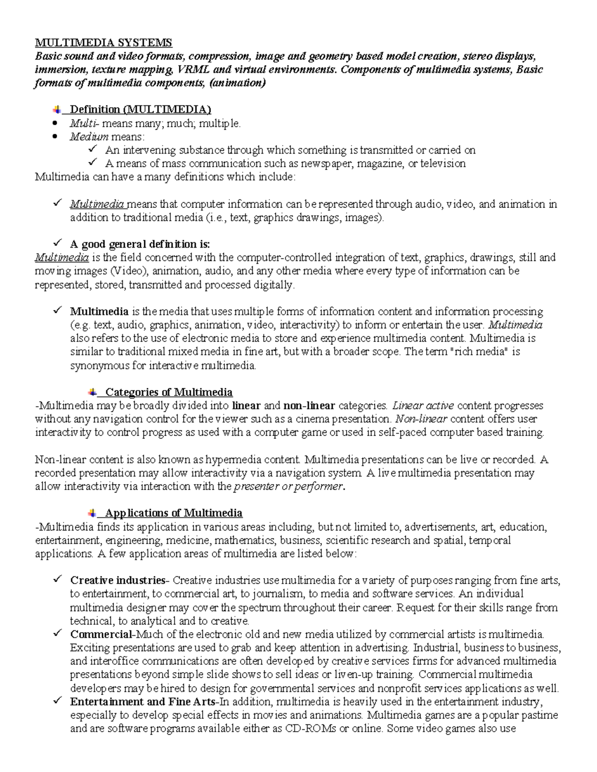 Multimedia Systems Overview: Concepts & Applications Notes - Studocu
