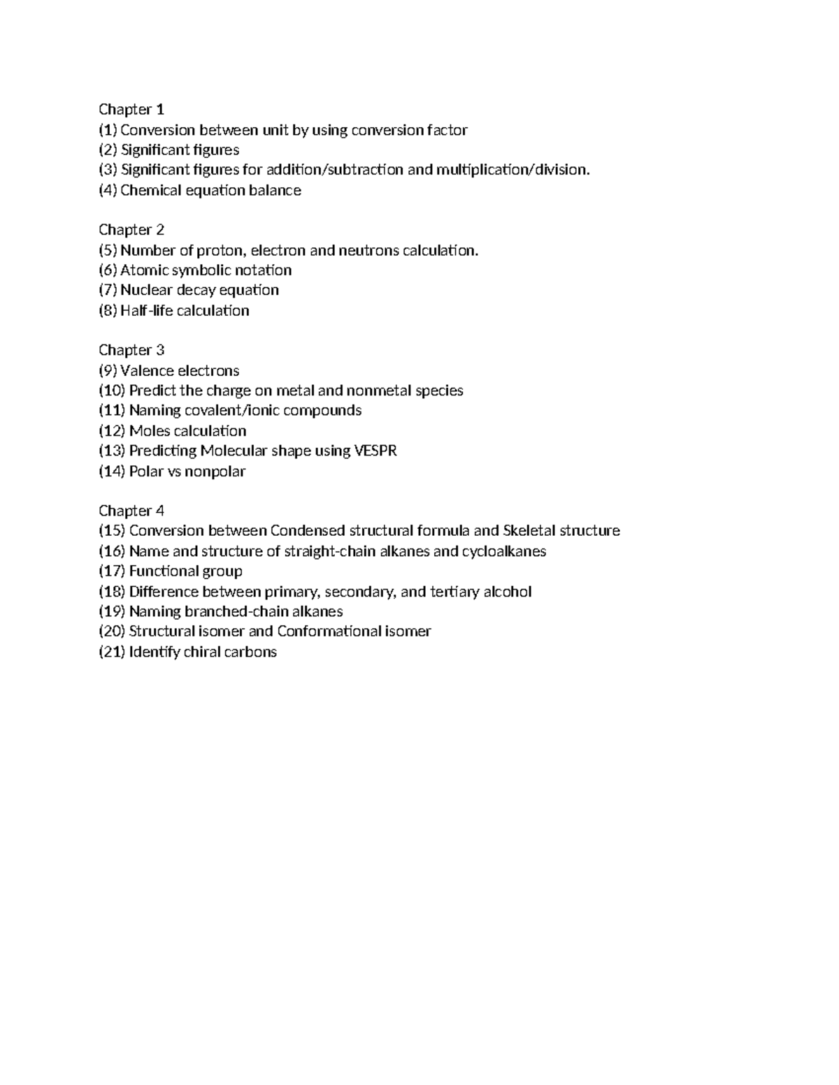 Chapter 1-4 study guide - Chapter 1 (1) Conversion between unit by ...