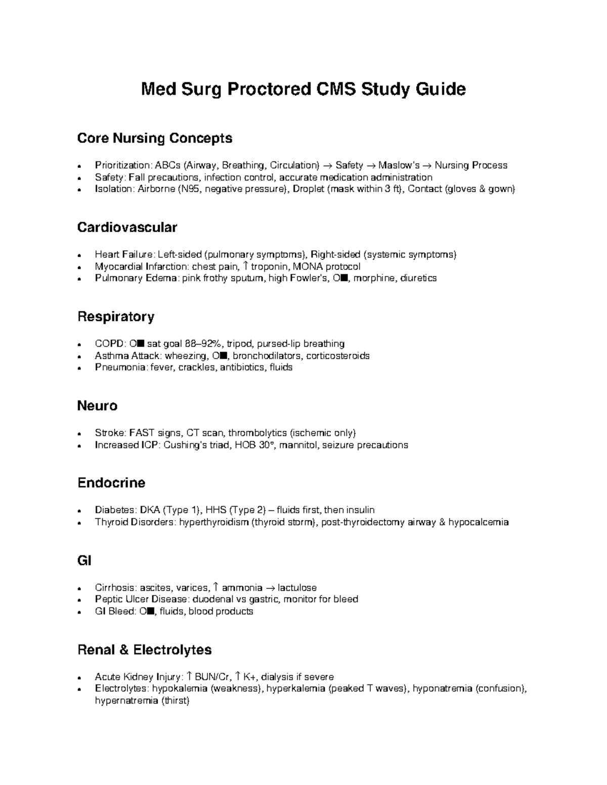 Med Surg Proctored CMS Study Guide: Core Nursing Concepts ...