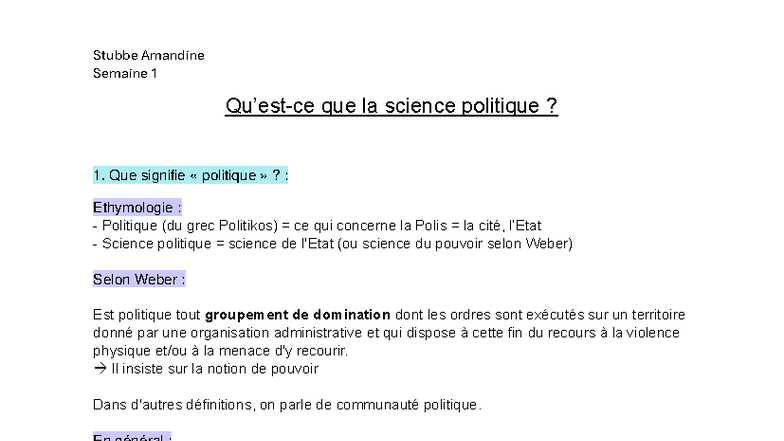Synthèse S1 : Introduction à la Science Politique et Concepts Clés ...