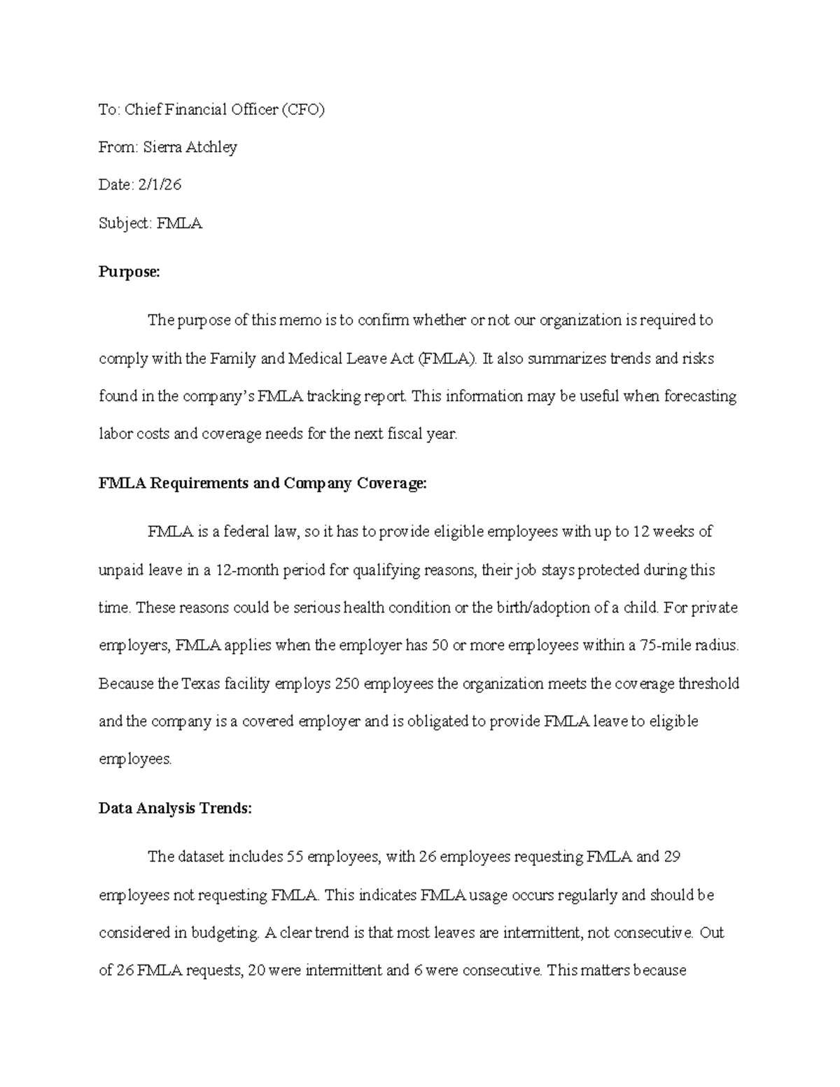 FMLA Compliance Analysis & Recommendations - Module 4 Assignment - Studocu