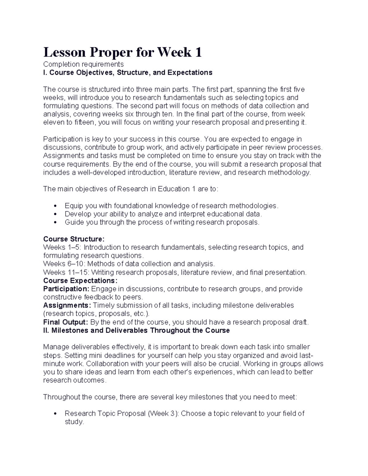 Research in Education 1: Lesson Proper and Objectives for Week 1 - Studocu