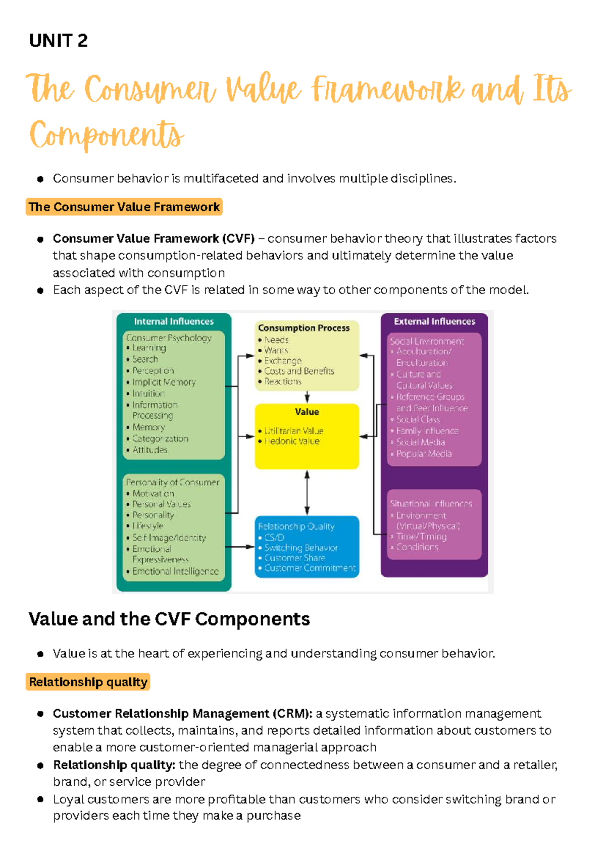 BEM 212 Unit 2: Consumer Value Framework & Behavior Insights - Studocu