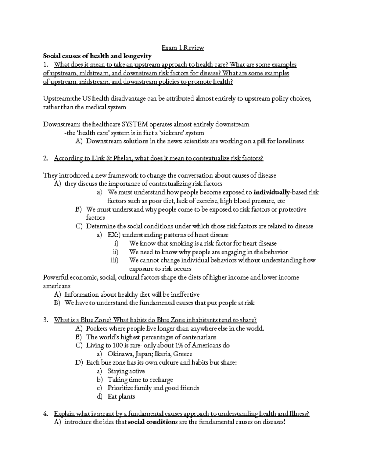 H&S Review - Summary Health and Society - Exam 1 Review Social causes ...