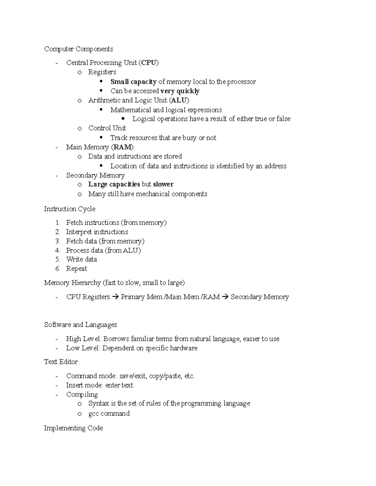 CS159 Chapter 1 Computer Components and Instruction Cycle Notes - Studocu