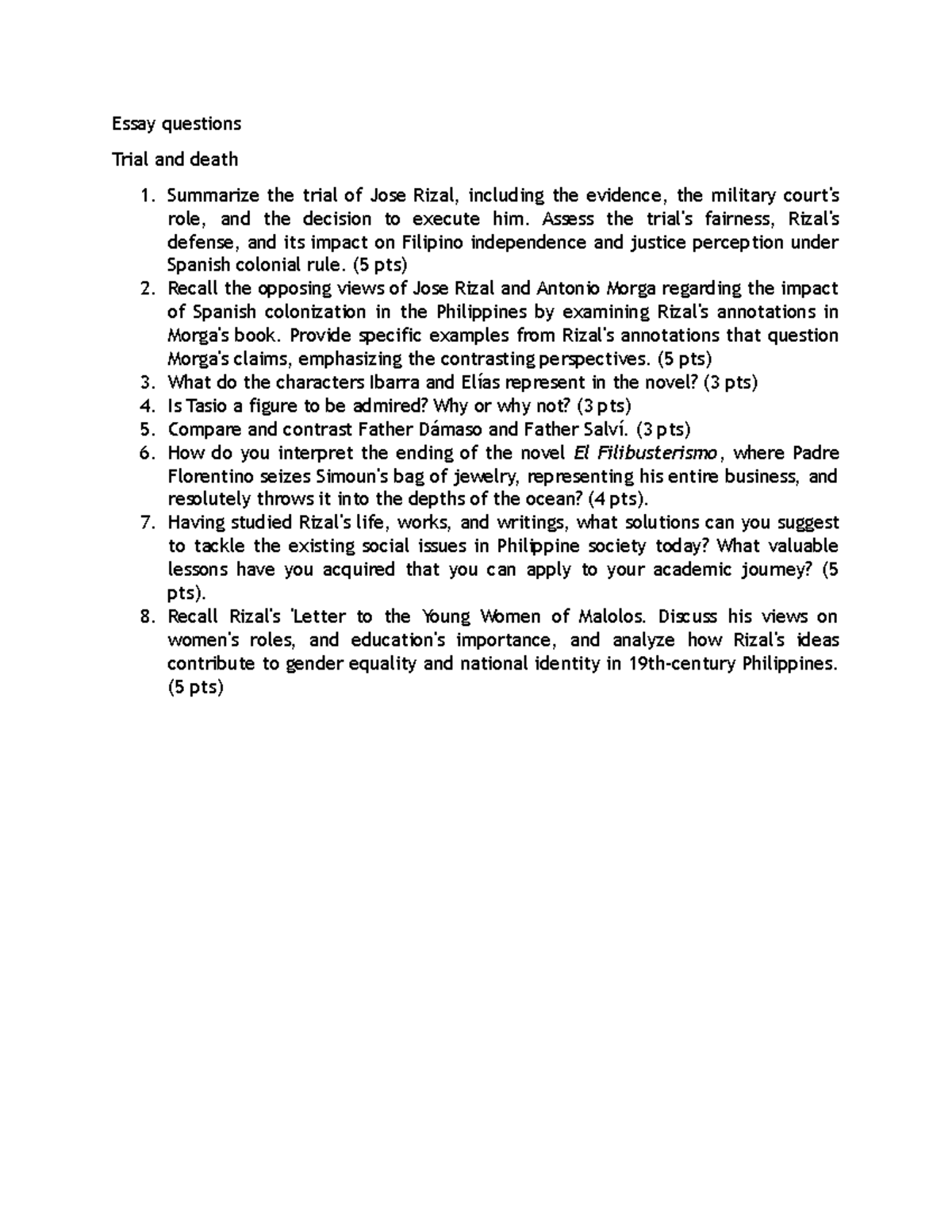 Essay questions - material - Essay questions Trial and death 1 ...