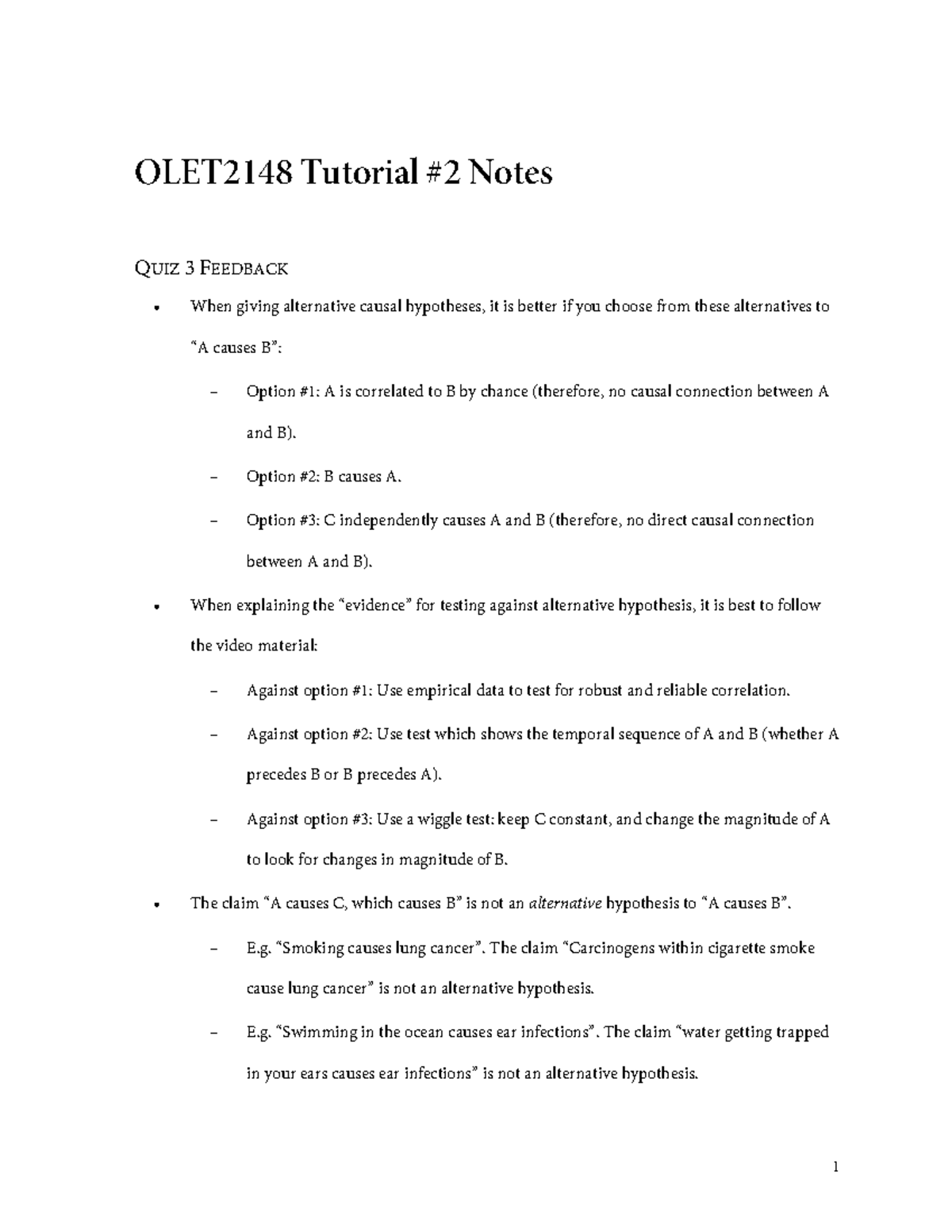 OLET2148 Tutorial 2 Notes: Causal Hypotheses & Argument Analysis - Studocu