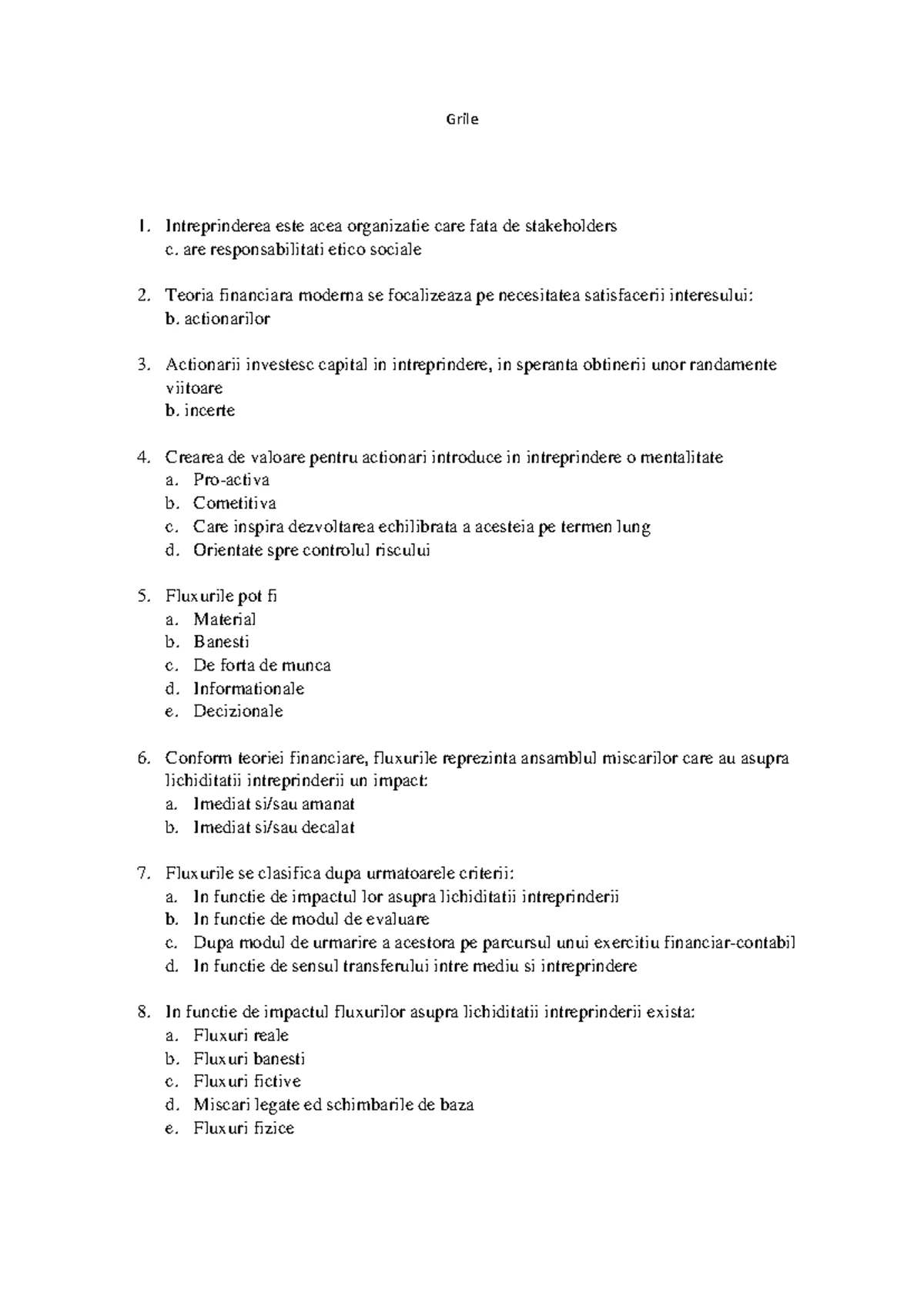 Modele-grila - Grile seminar - CAPITOLUL 1 Intre premisele directe care ...