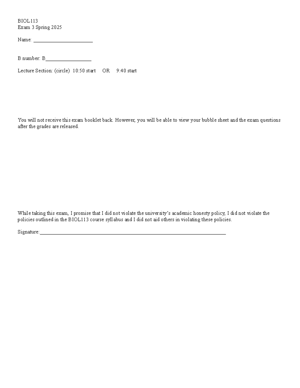 BIOL113 Spring 2025 Exam 3 Answer Key - Studocu