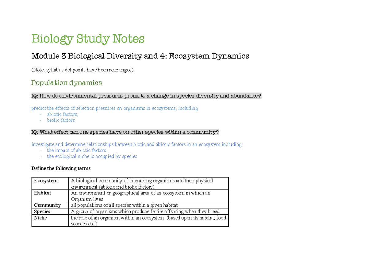 Biology MOD-3and4 - Full Bio Module 1 Notes - Biology Study Notes ...
