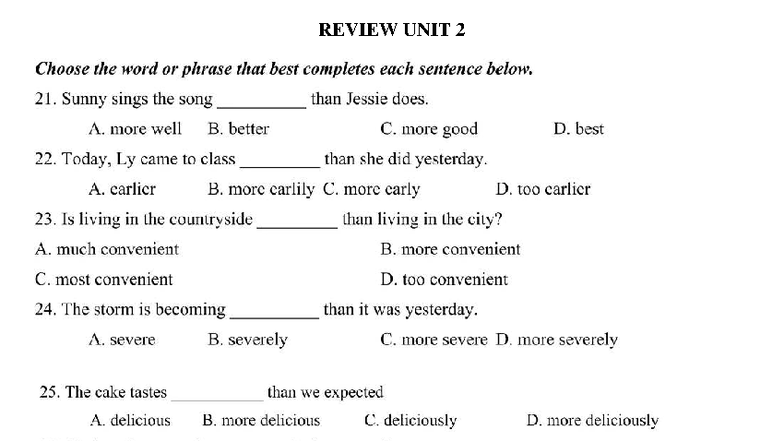 Review UNIT 2 - TA8: Comparative Structures and Errors - Studocu
