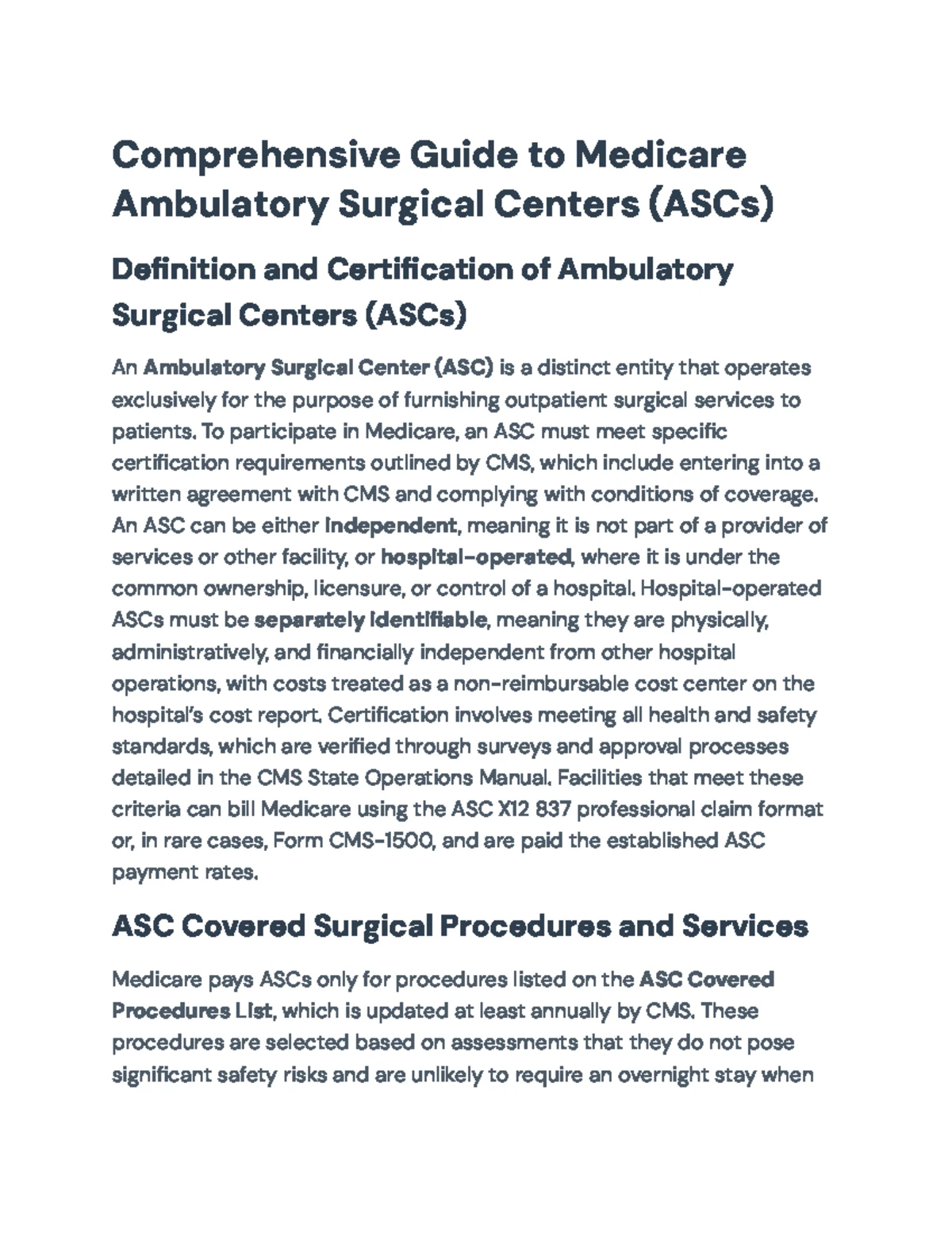 Medicare Claims Processing Manual: ASC Procedures & Payment Policies ...