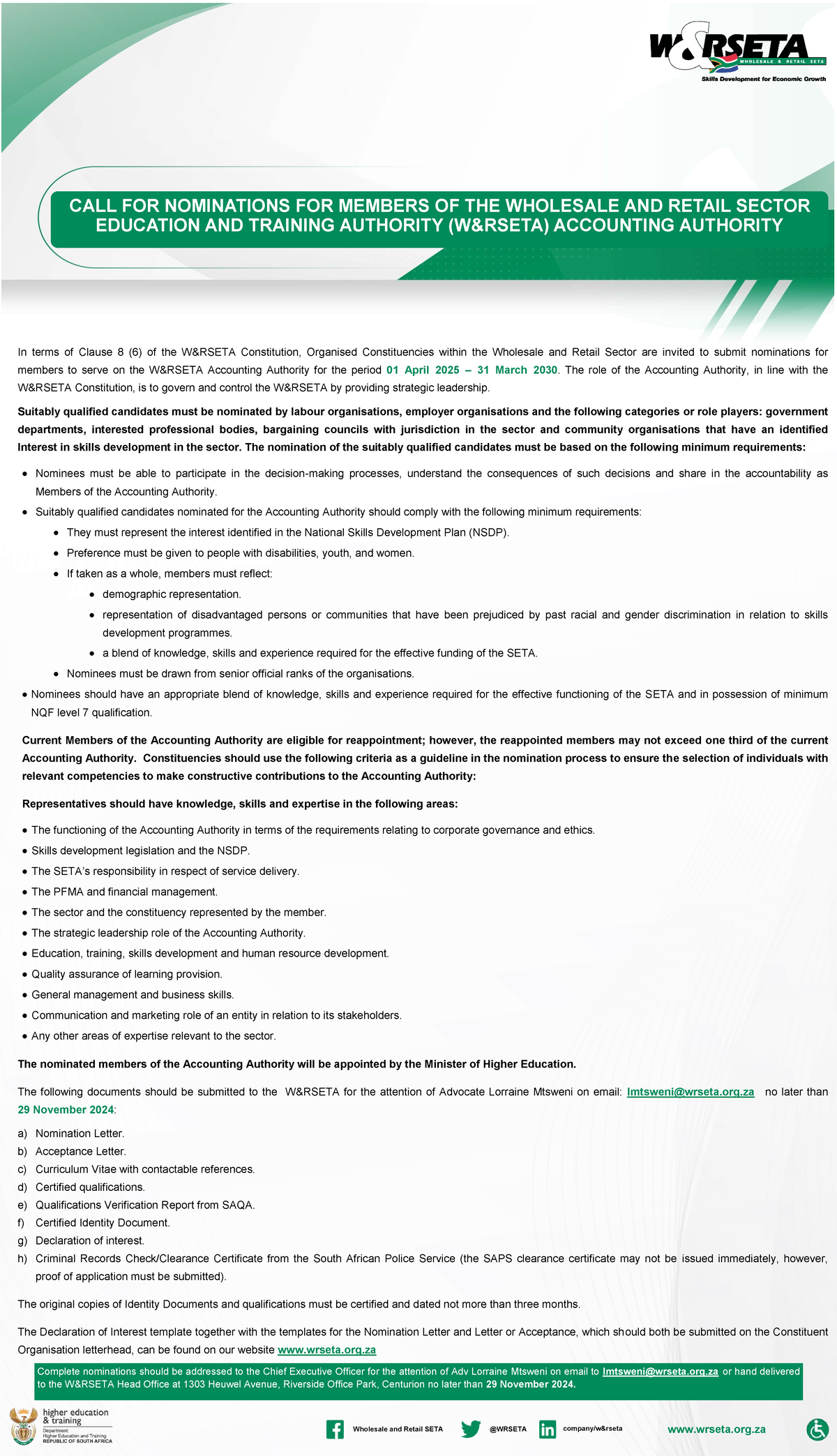 Nominations for Wholesale and Retail SETA Accounting Authority (2025 ...