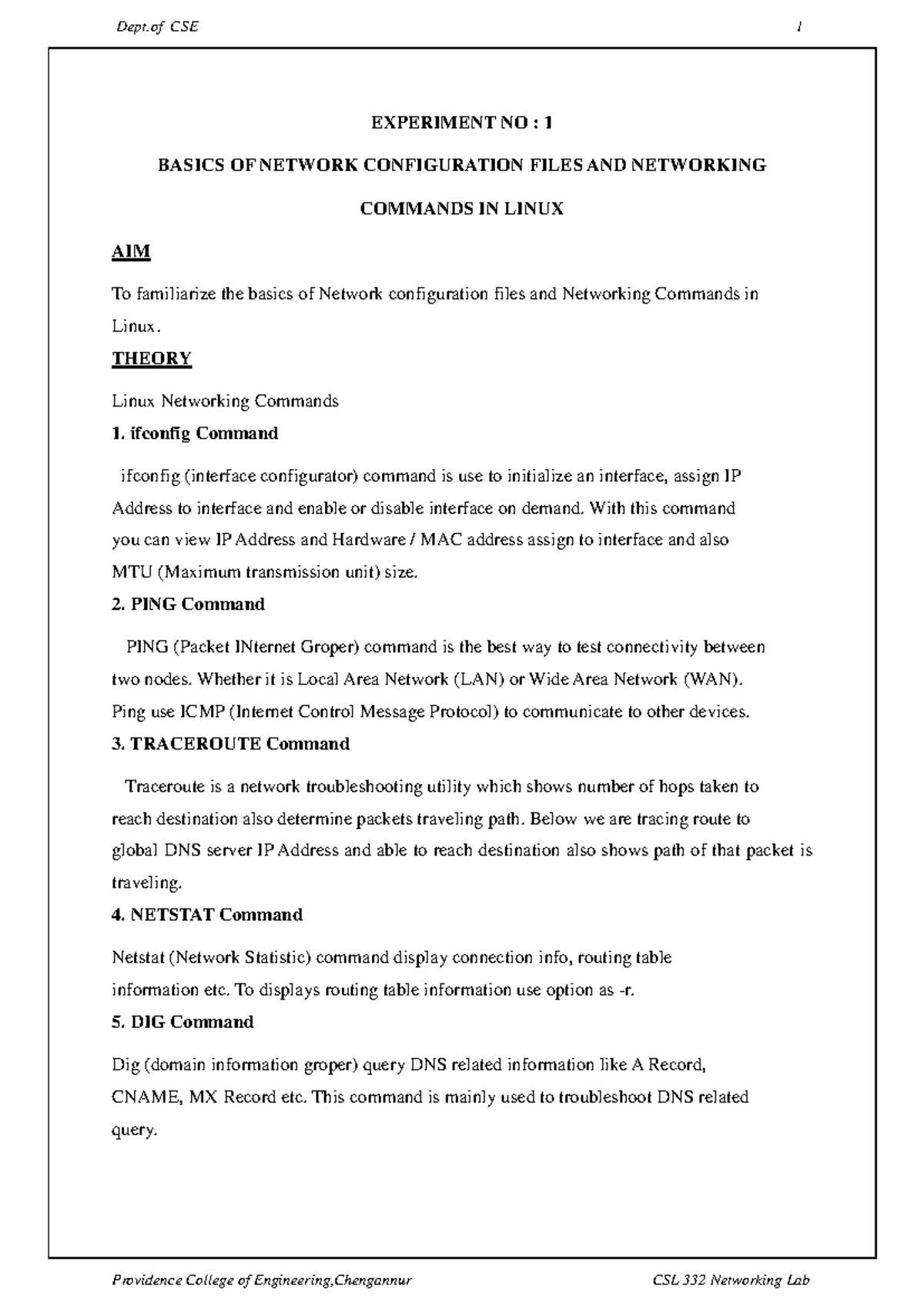 CSL 332 Networking Lab Manual - Basic Networking Commands & Sockets ...