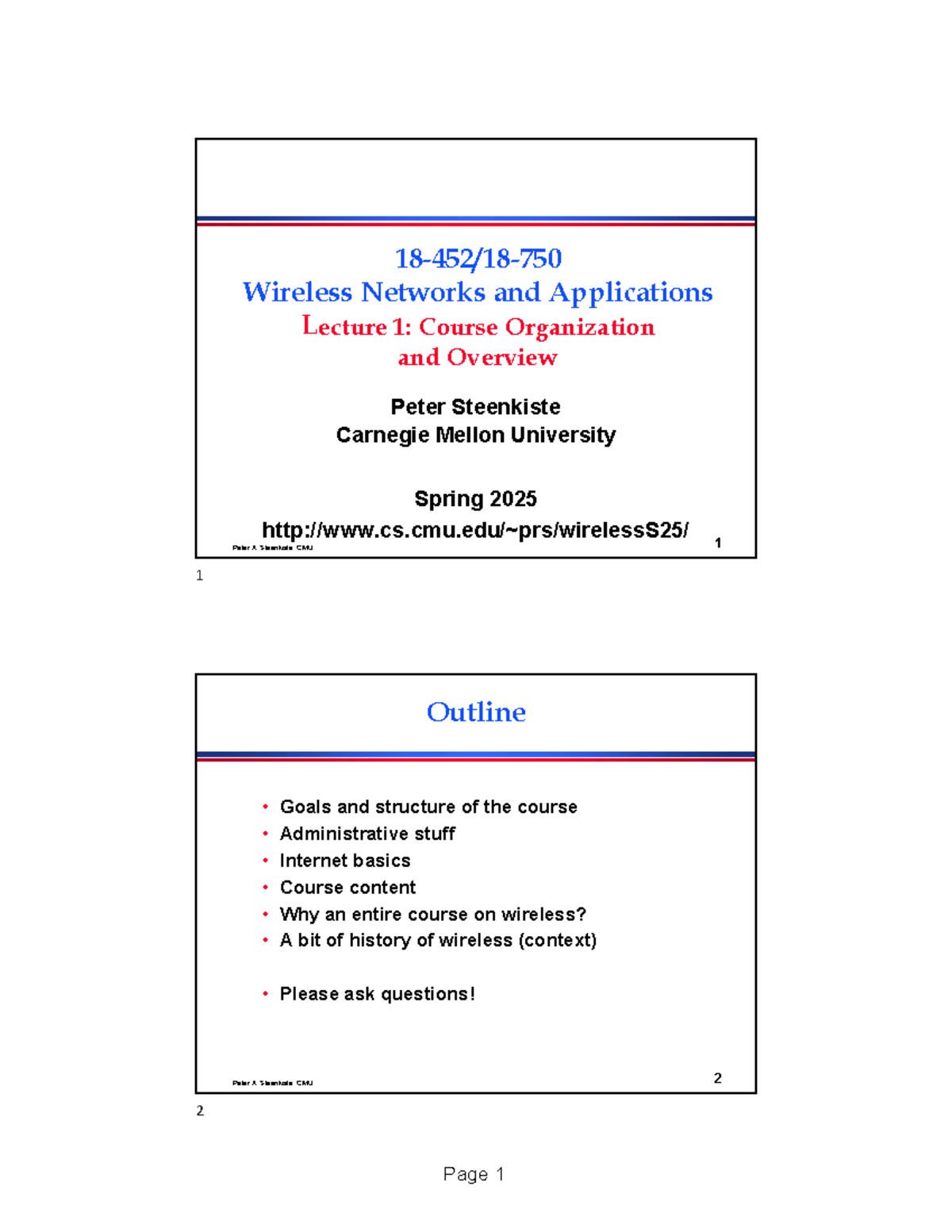 Wireless Networks and Applications: Lecture 1 Overview (18-452/18-750 ...