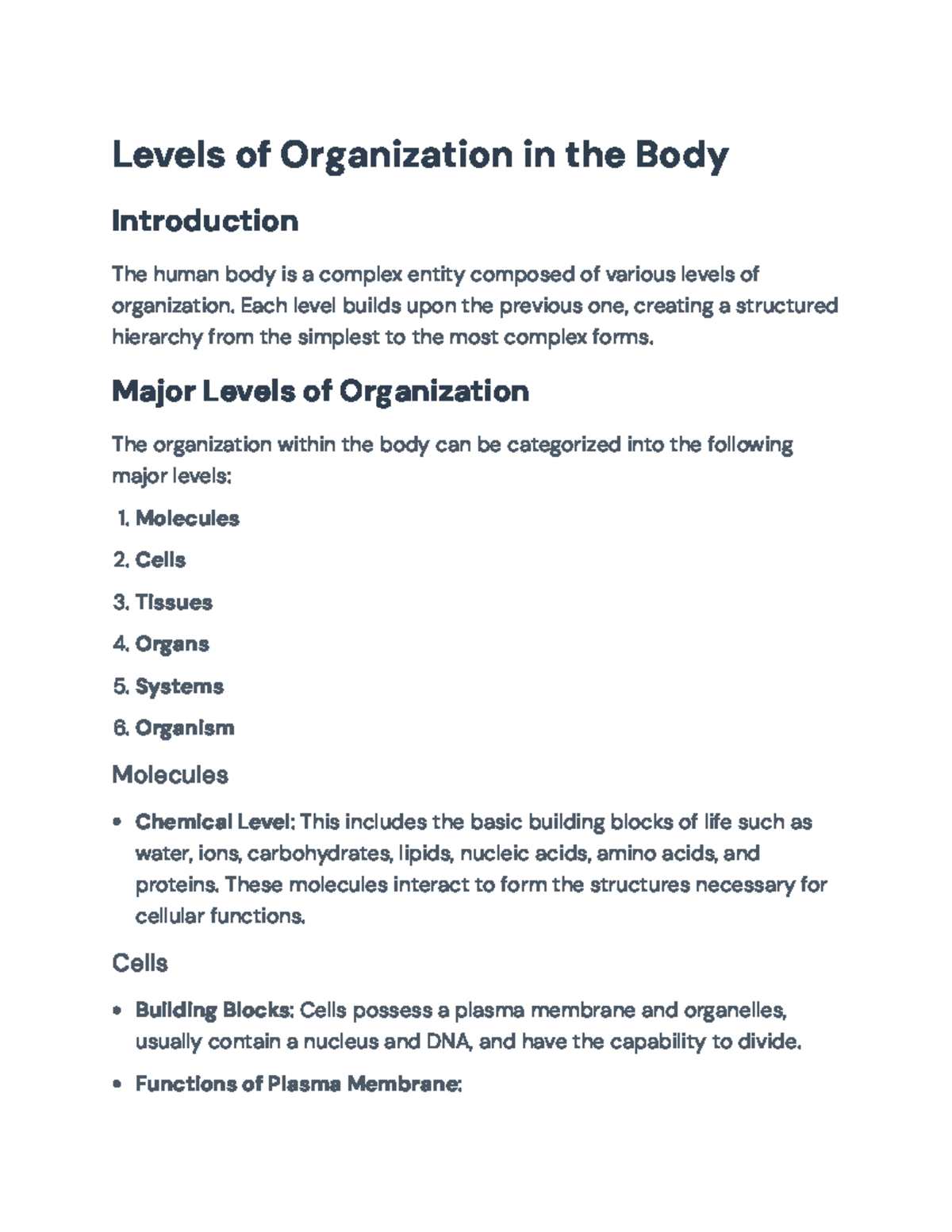 Levels of Organization in the Human Body: A Comprehensive Overview ...