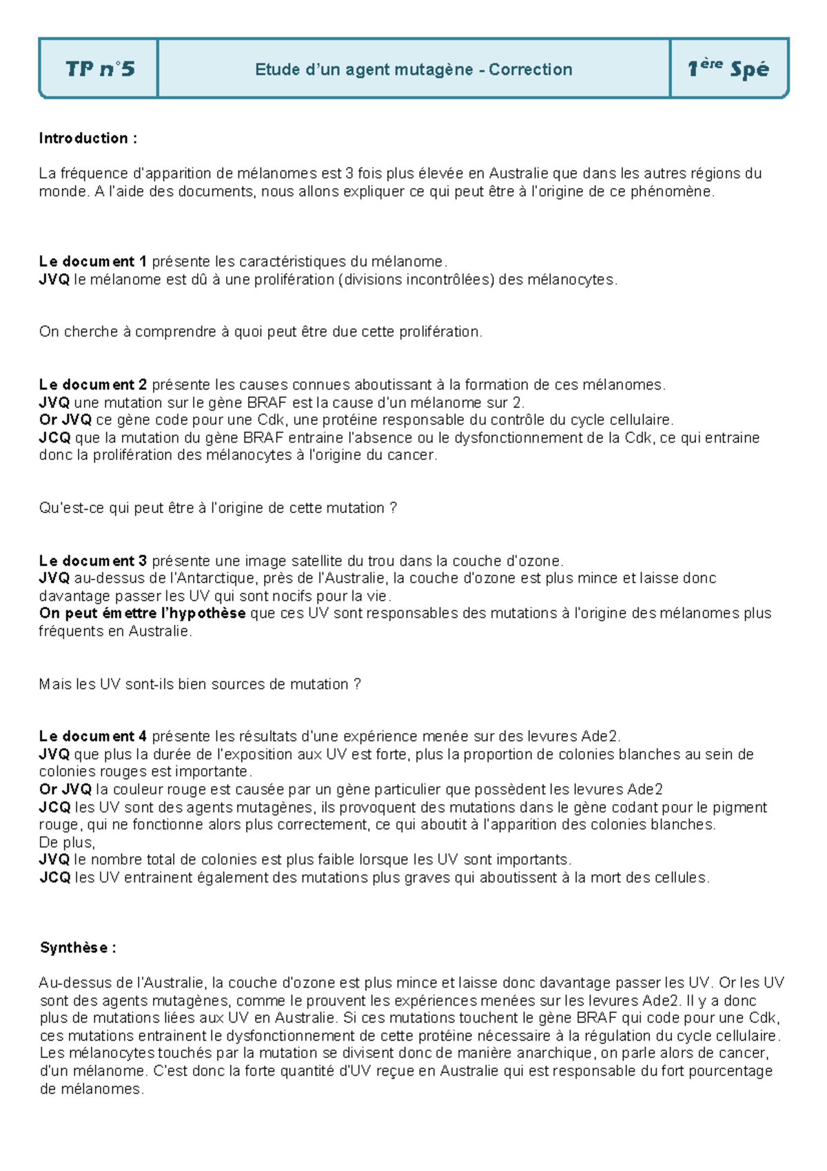 TP5 - Correction sur les Agents Mutagènes et les Mélanomes en Australie ...