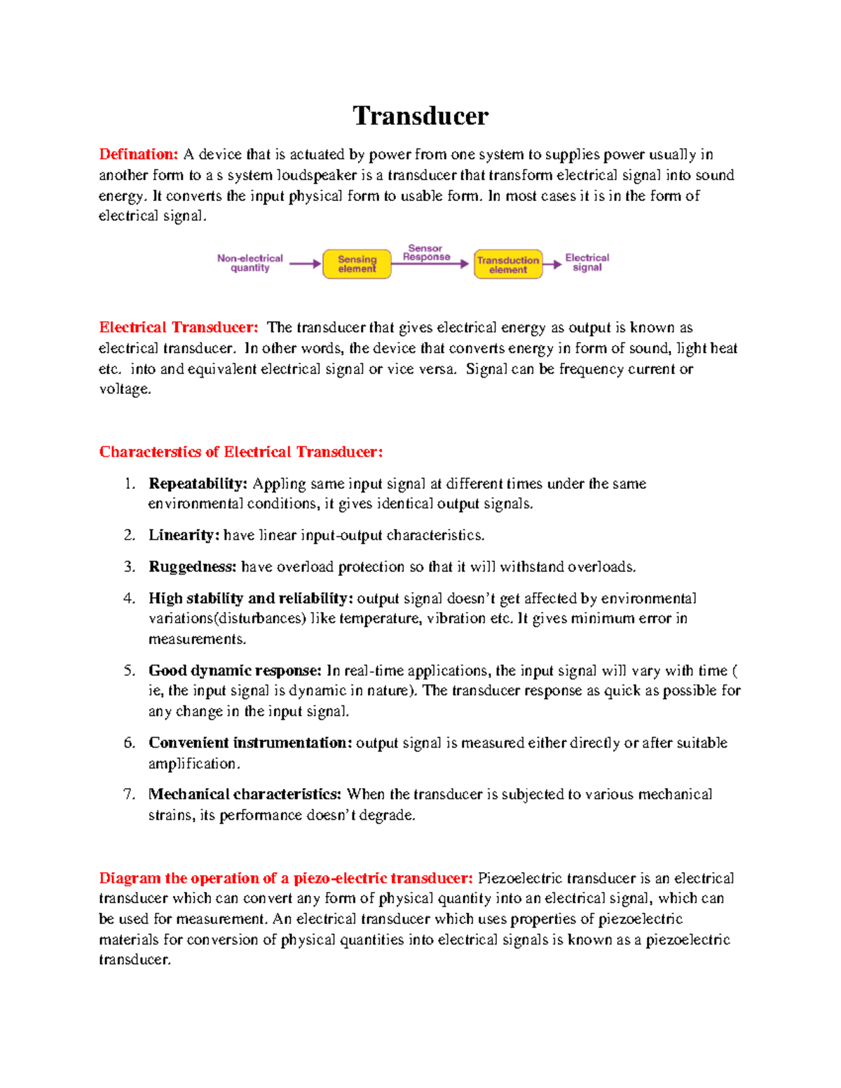 Transducer Concepts - Lecture Notes (ENG 101) - Studocu