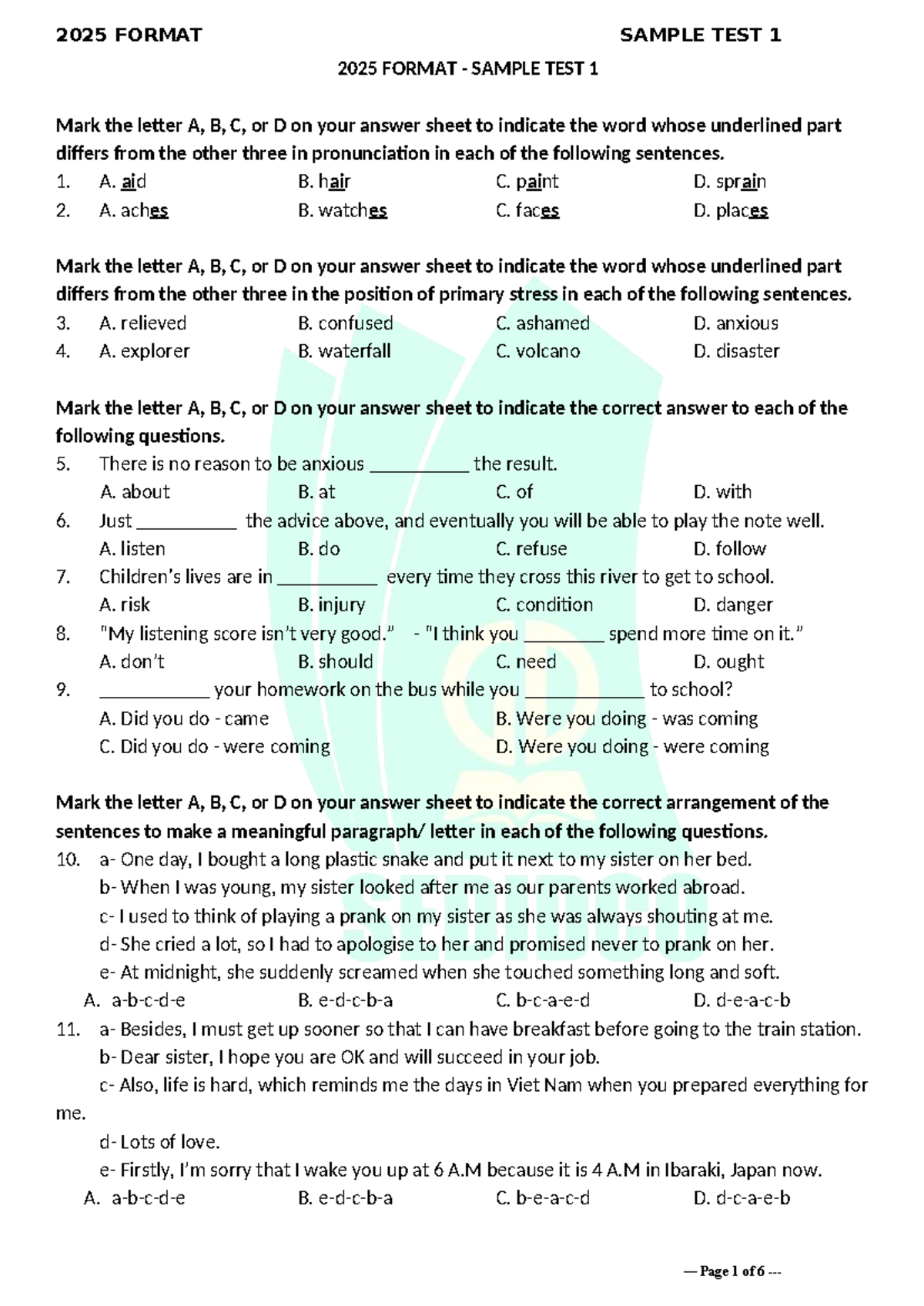 Practice Test 1 (2025 Format) - Listening and Comprehension - Studocu