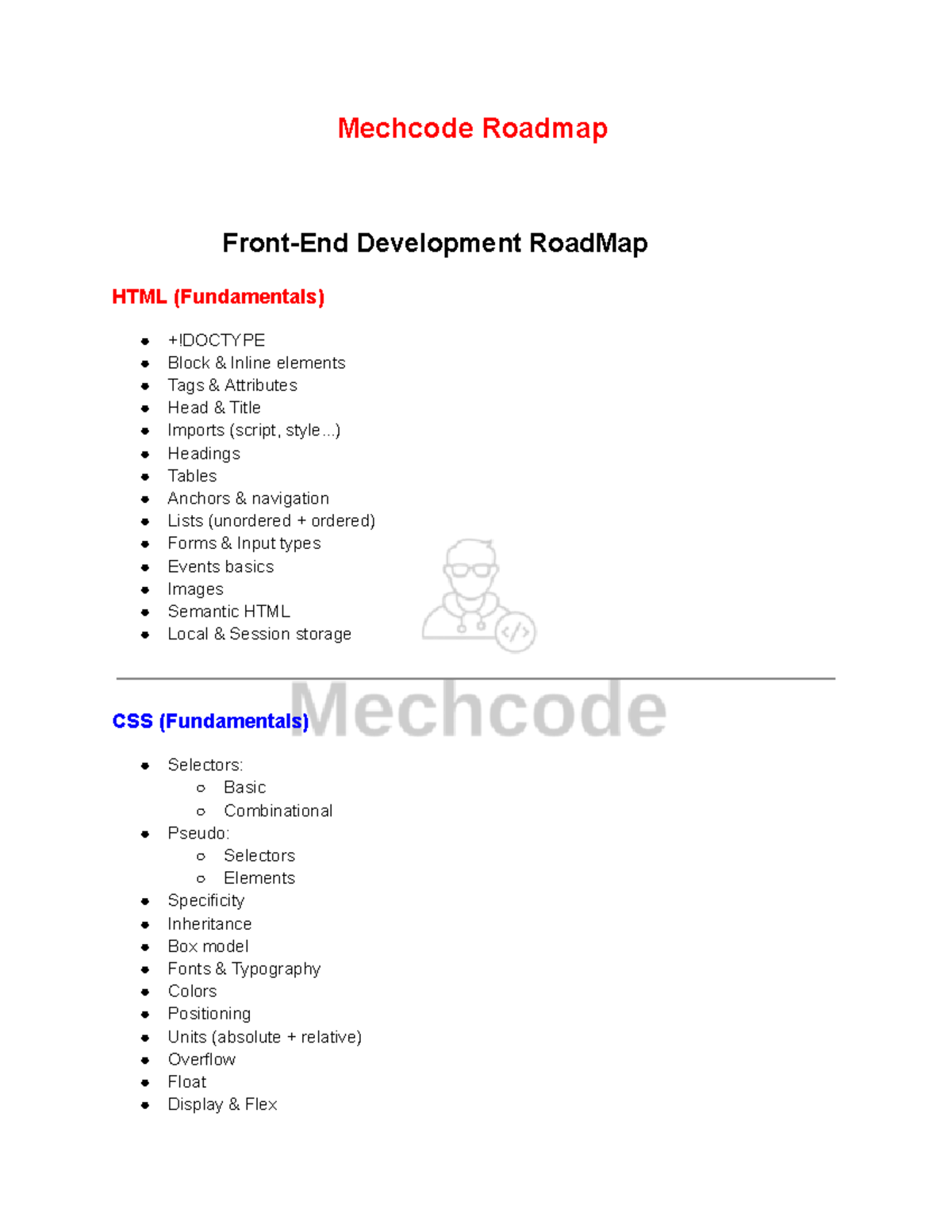 Roadmap - Perfect Road map for Frontend - Mechcode Roadmap Front-End ...