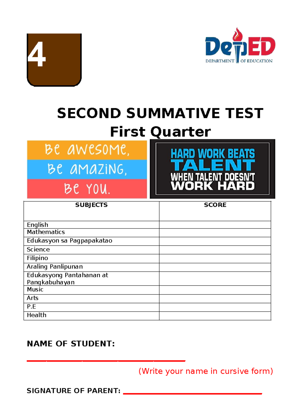 2nd Sum-FI RSTQ - 1st Quarter Summative Test Overview - Studocu