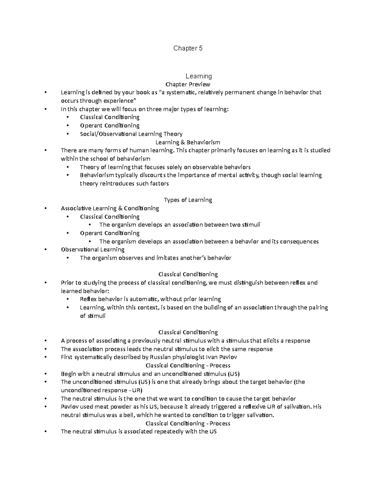 Ch 05 Study Guide - Chapter 5 Learning Chapter Preview Learning is ...
