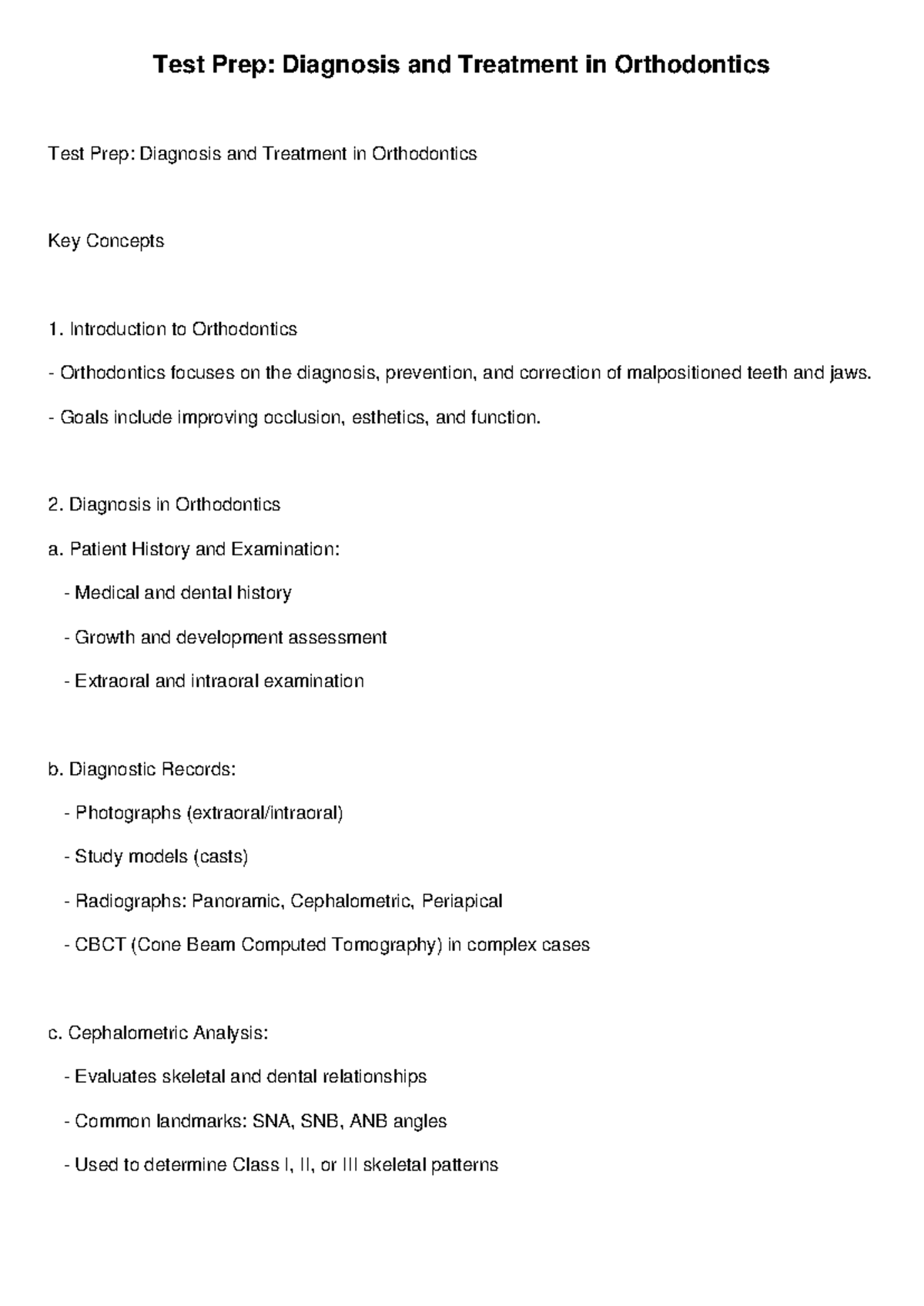 Diagnosis & Treatment in Orthodontics: Test Prep Guide - Studocu