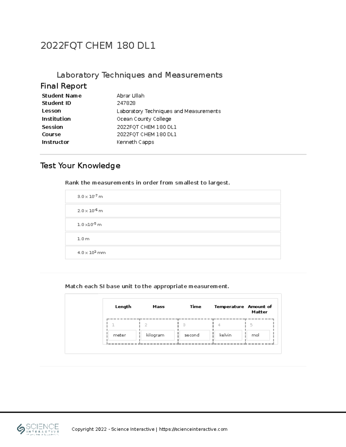 Laboratory Techniques and Measurements - 2022 FQT CHEM 180 DL1 Final ...