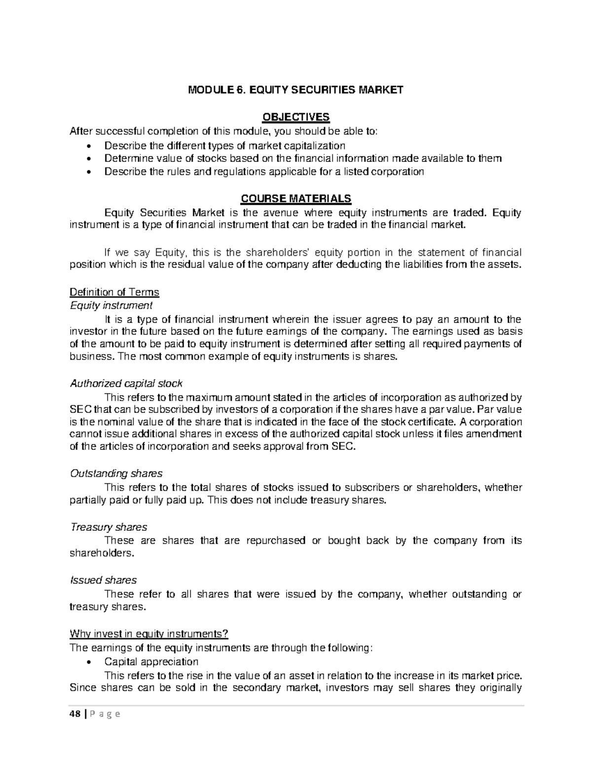 Equity Securities Market Overview: Key Concepts and Regulations - Studocu